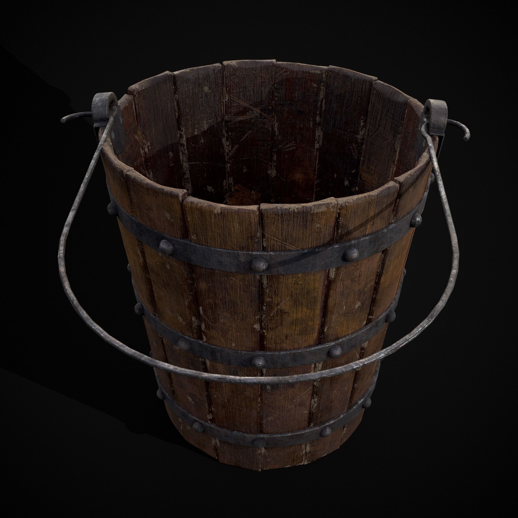 Reinforced Wooden Bucket Low-poly 3D model_9