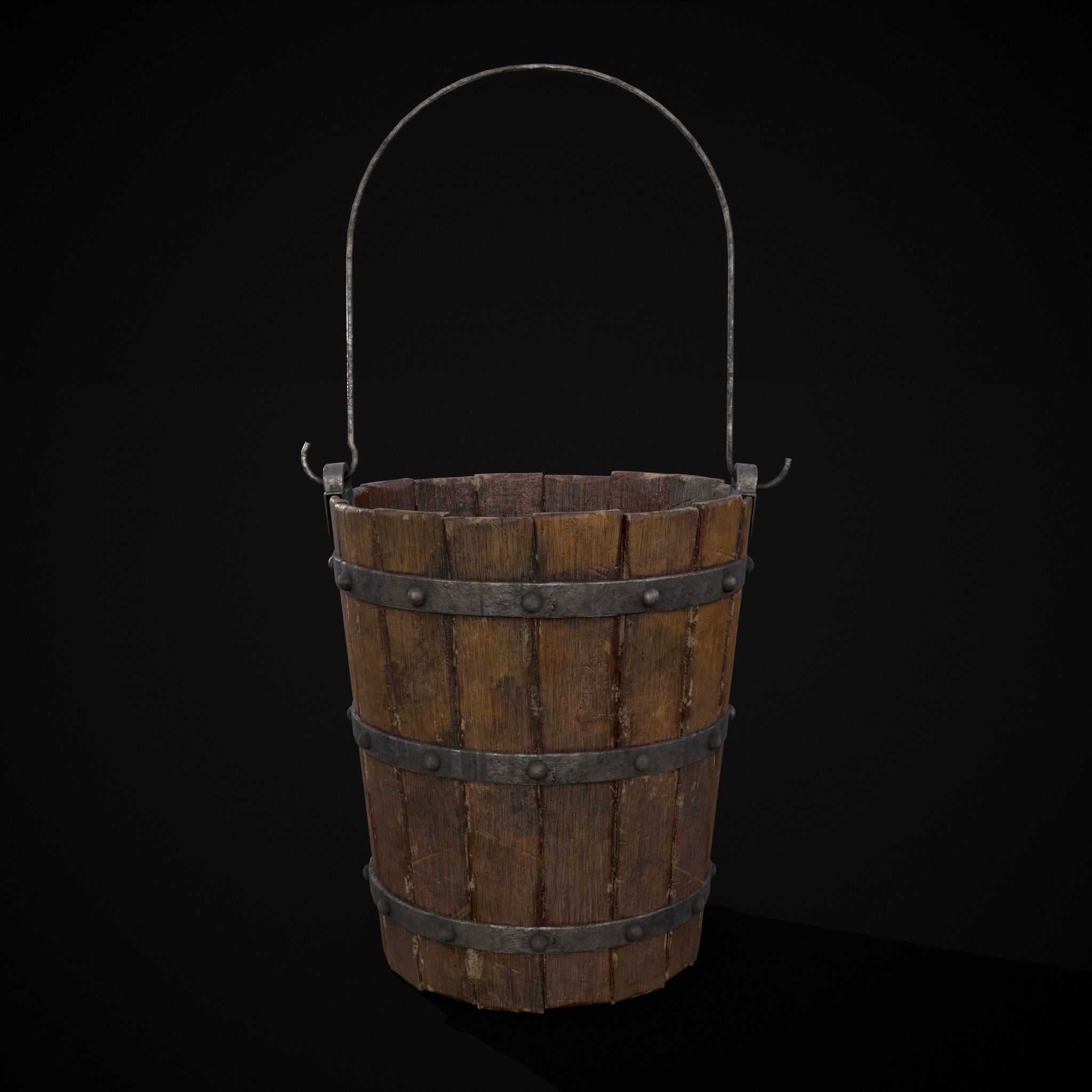 Reinforced Wooden Bucket Low-poly 3D model_39