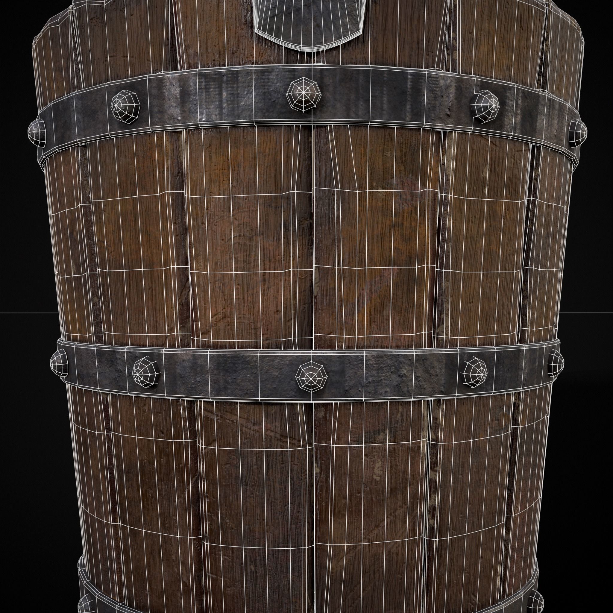 Reinforced Wooden Bucket Low-poly 3D model_34