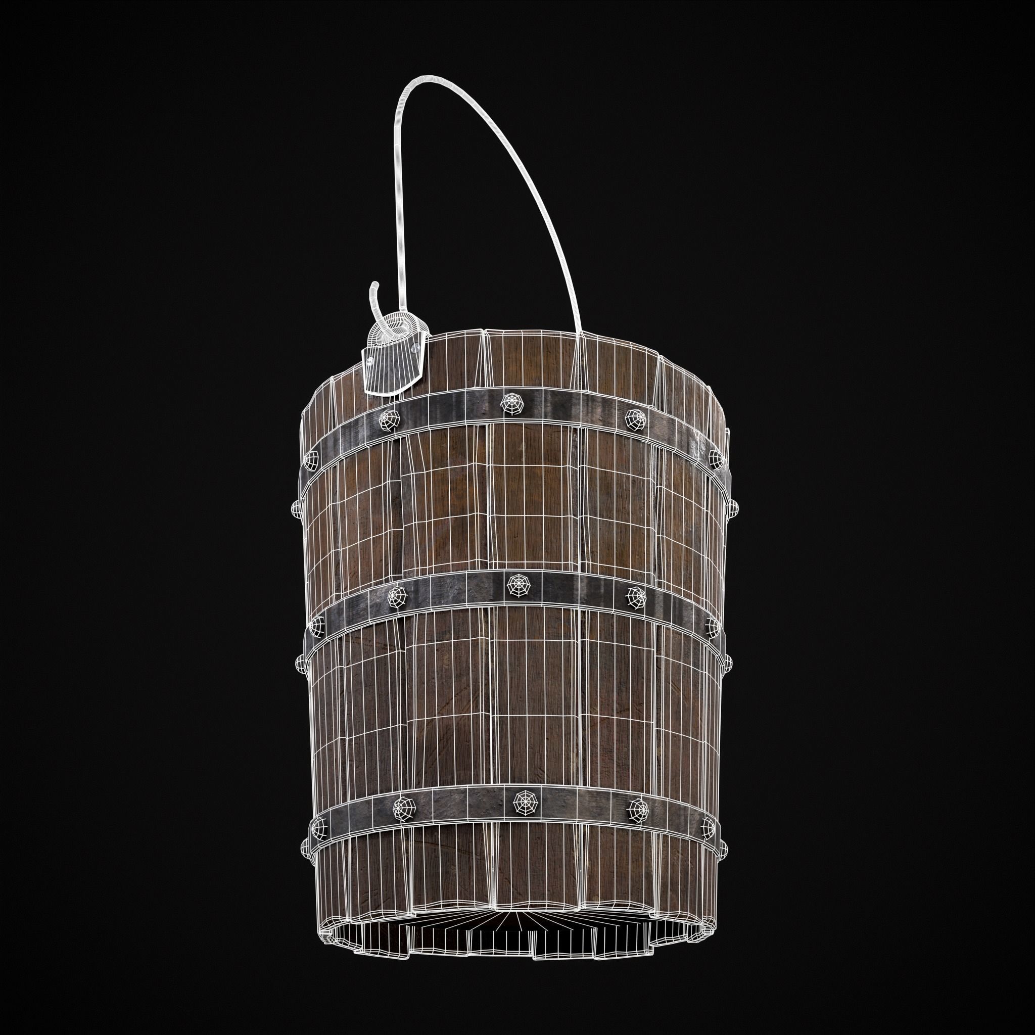 Reinforced Wooden Bucket Low-poly 3D model_26