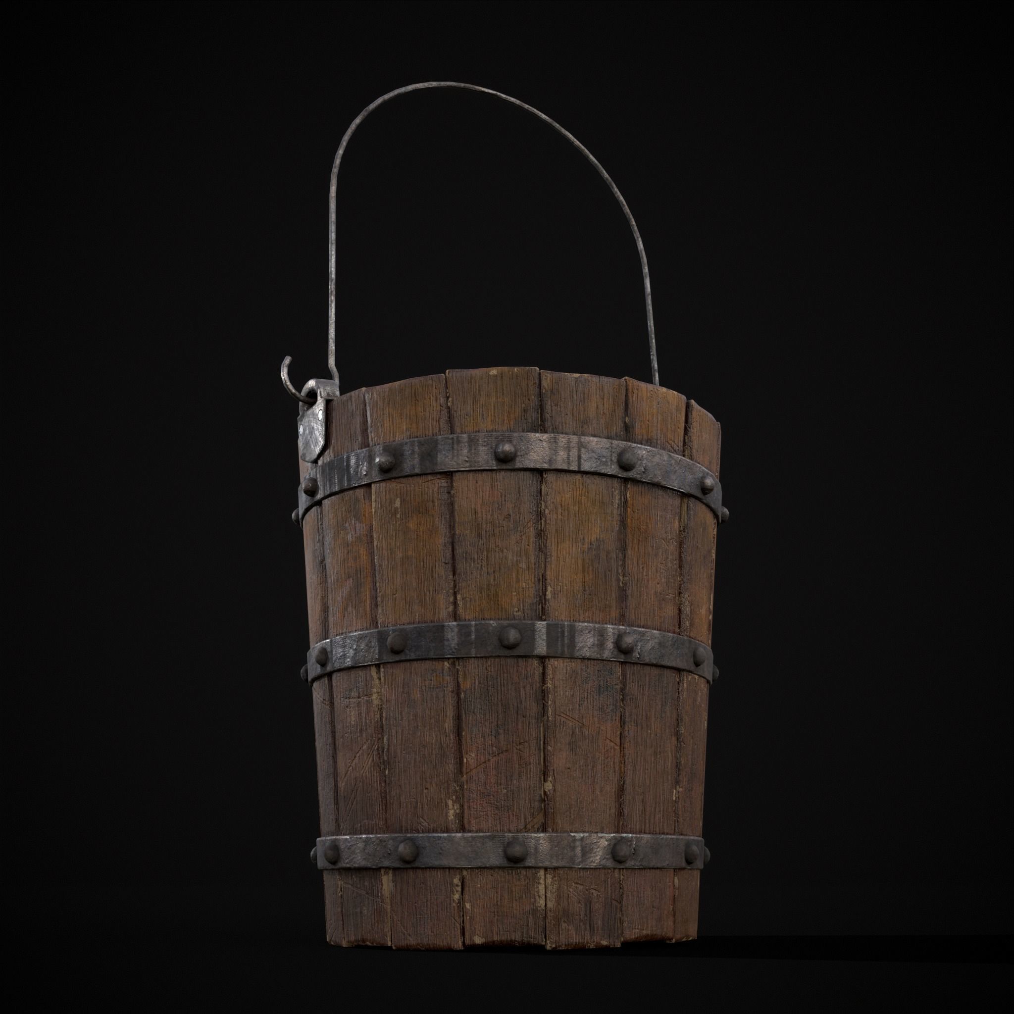 Reinforced Wooden Bucket Low-poly 3D model_21
