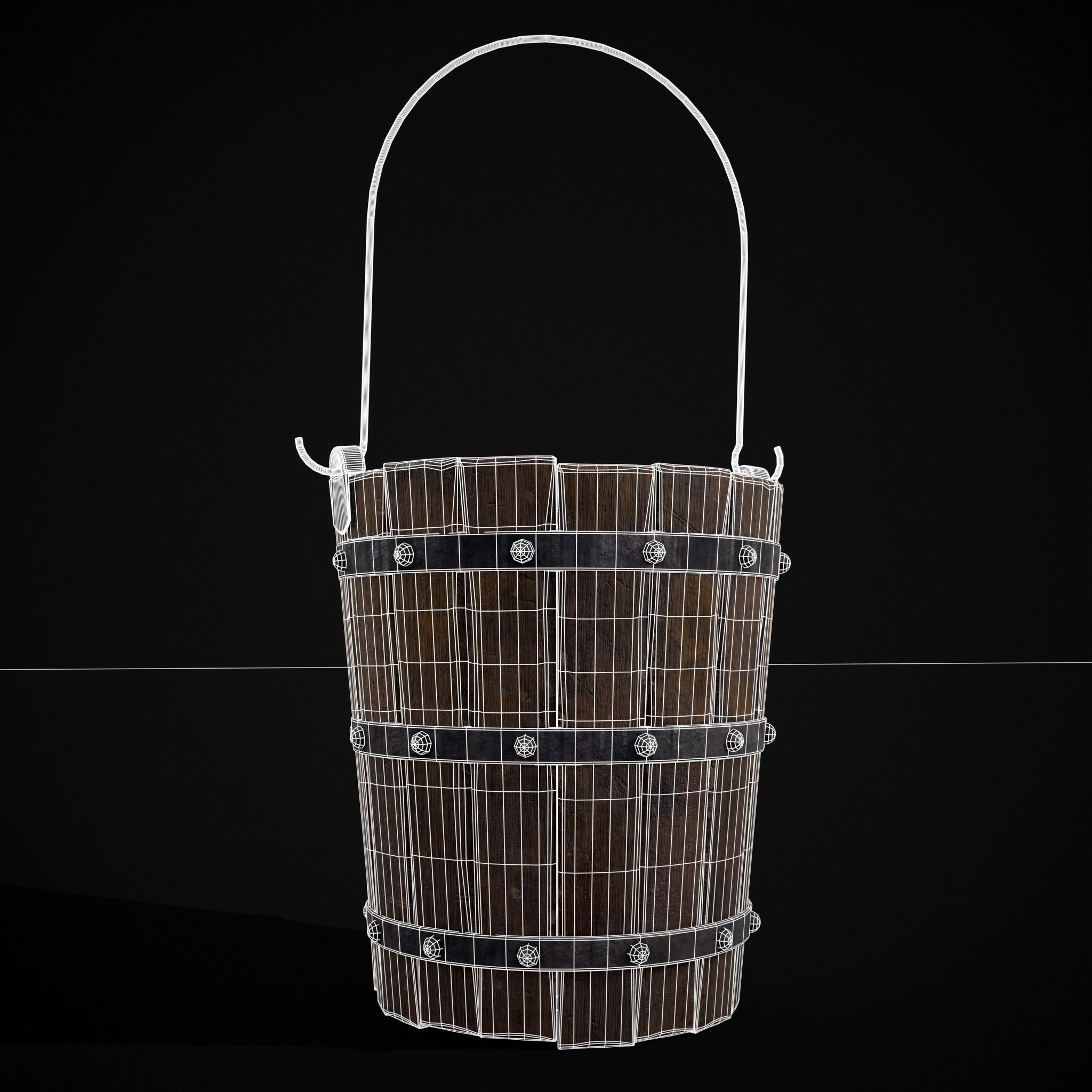 Reinforced Wooden Bucket Low-poly 3D model_38