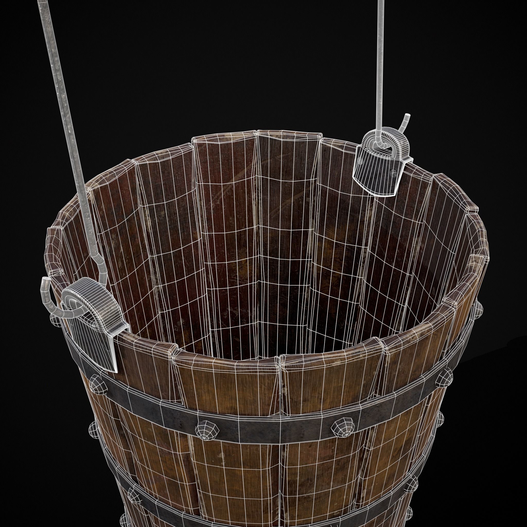 Reinforced Wooden Bucket Low-poly 3D model_30