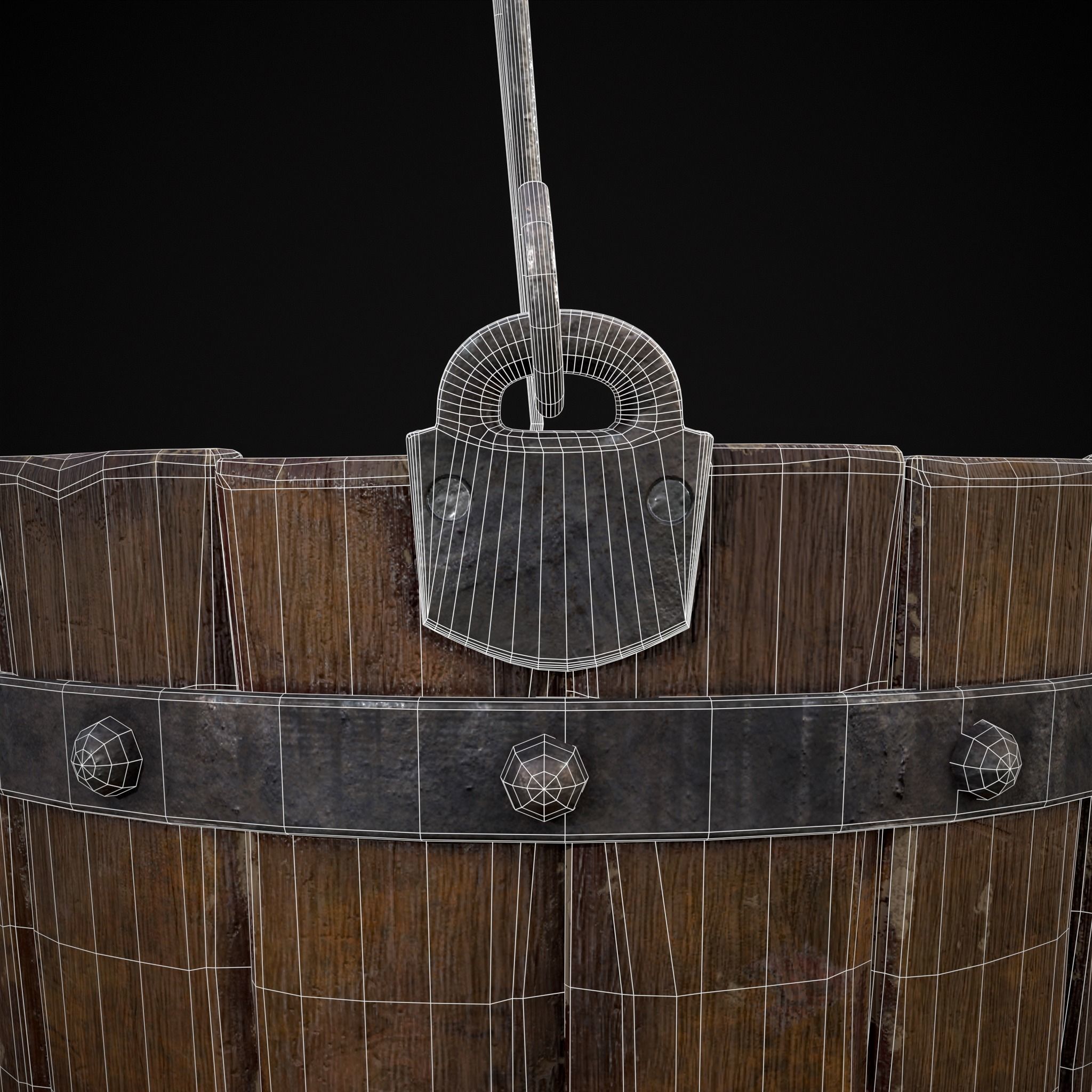 Reinforced Wooden Bucket Low-poly 3D model_32