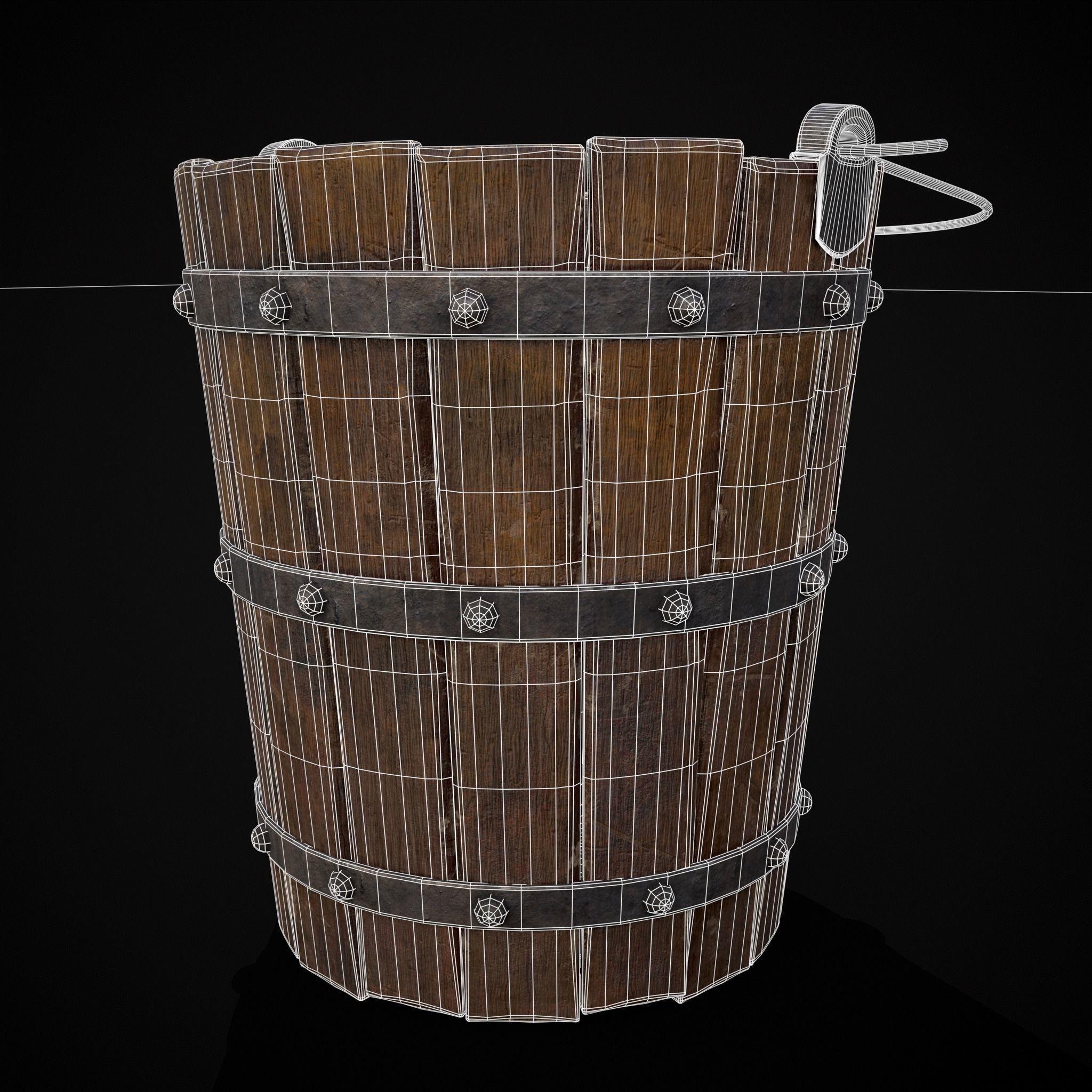 Reinforced Wooden Bucket Low-poly 3D model_2