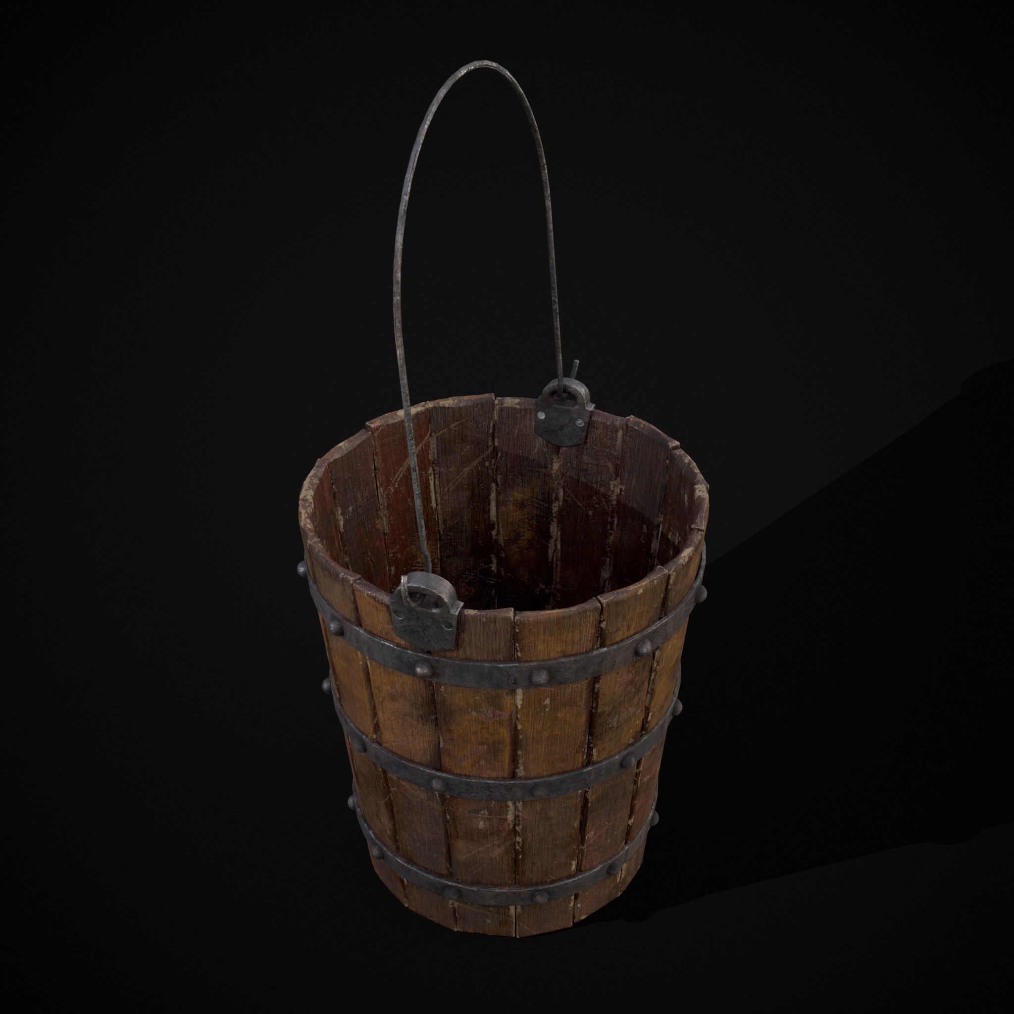 Reinforced Wooden Bucket Low-poly 3D model_17