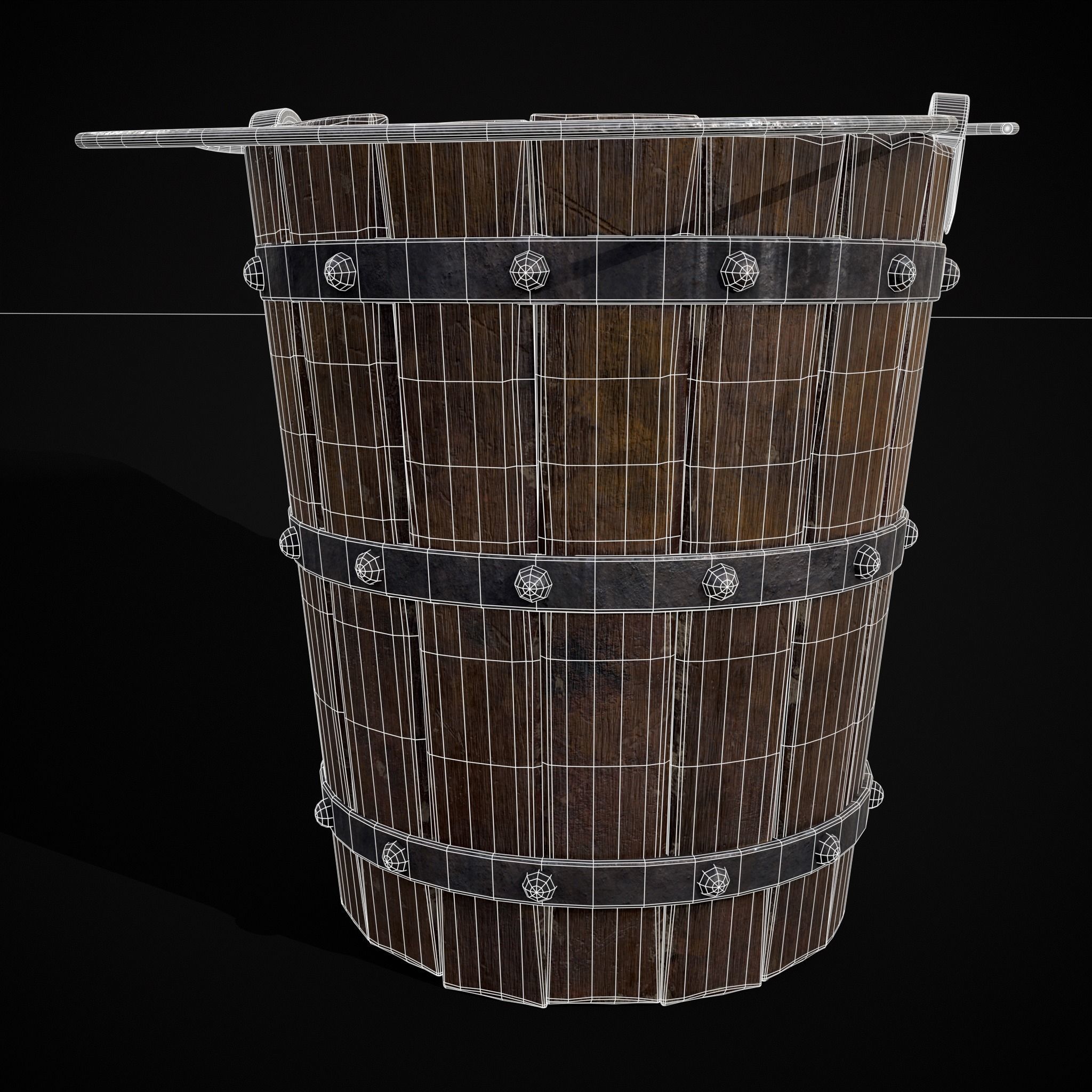 Reinforced Wooden Bucket Low-poly 3D model_12