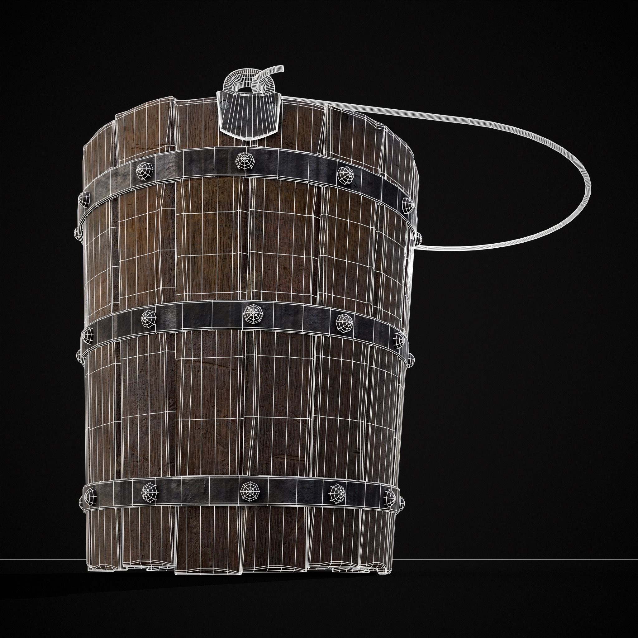Reinforced Wooden Bucket Low-poly 3D model_8