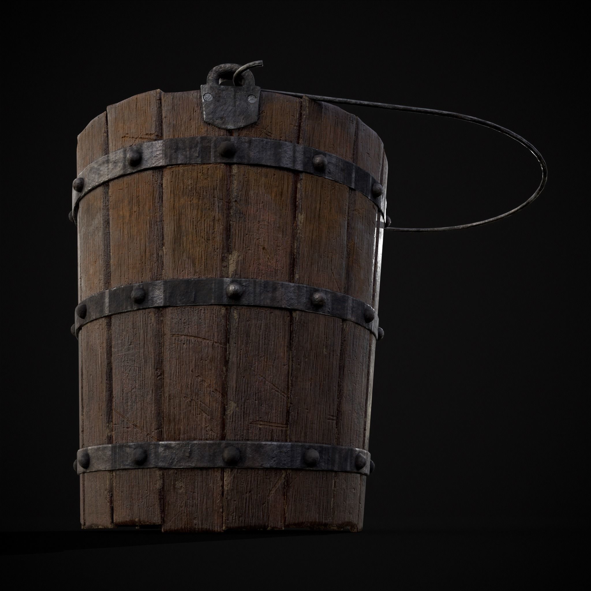 Reinforced Wooden Bucket Low-poly 3D model_7