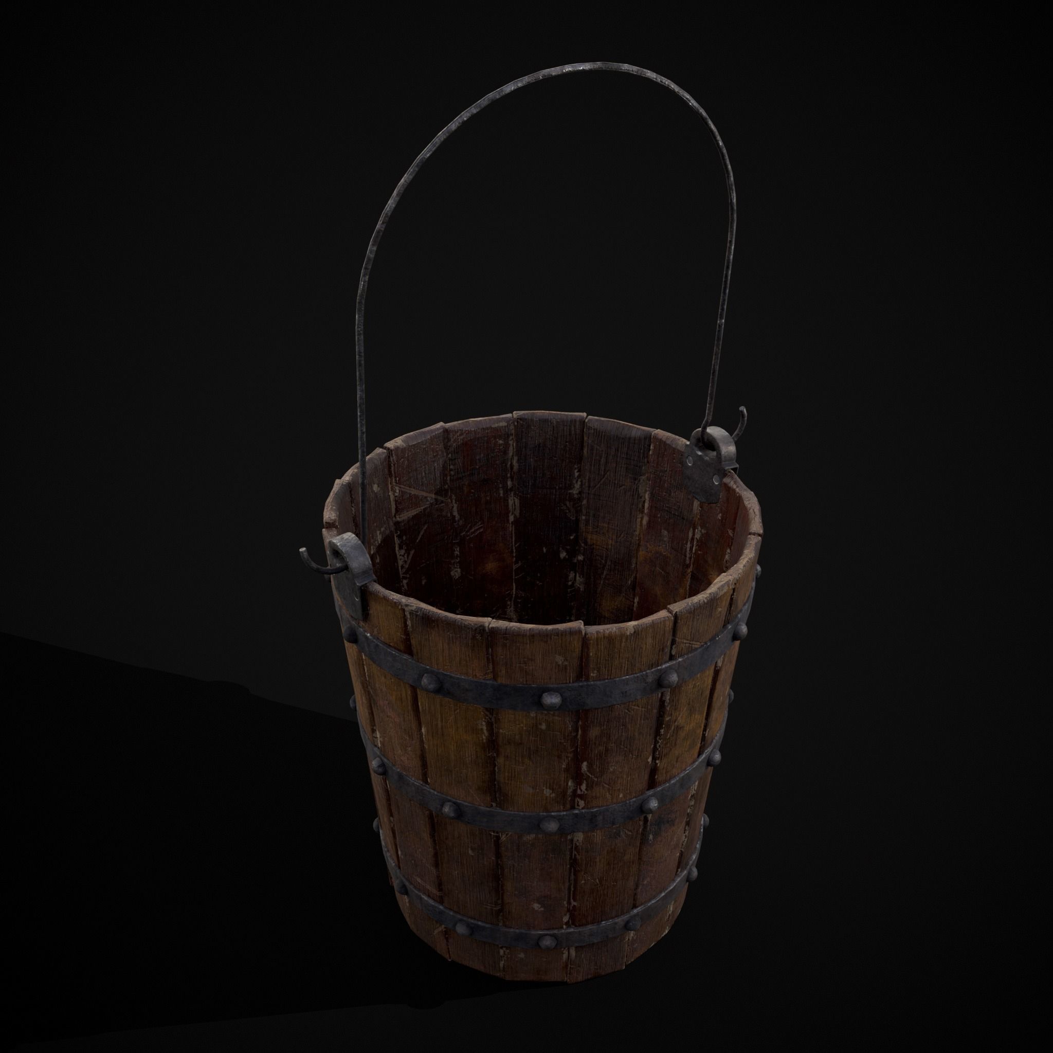 Reinforced Wooden Bucket Low-poly 3D model_27