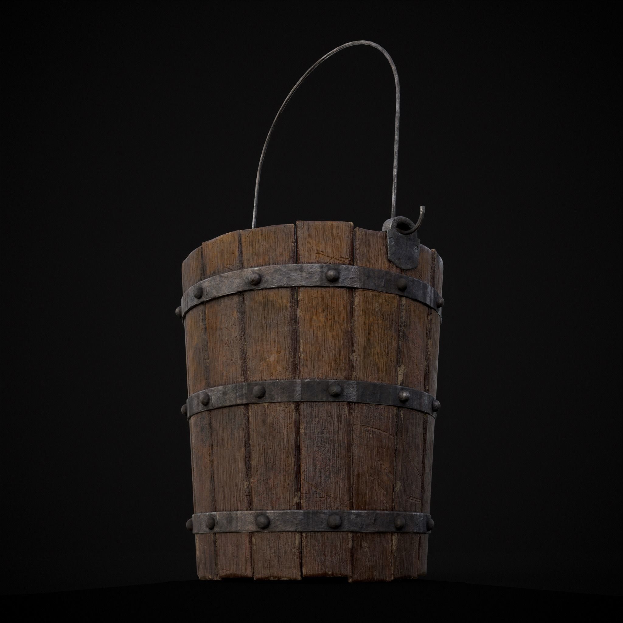 Reinforced Wooden Bucket Low-poly 3D model_19