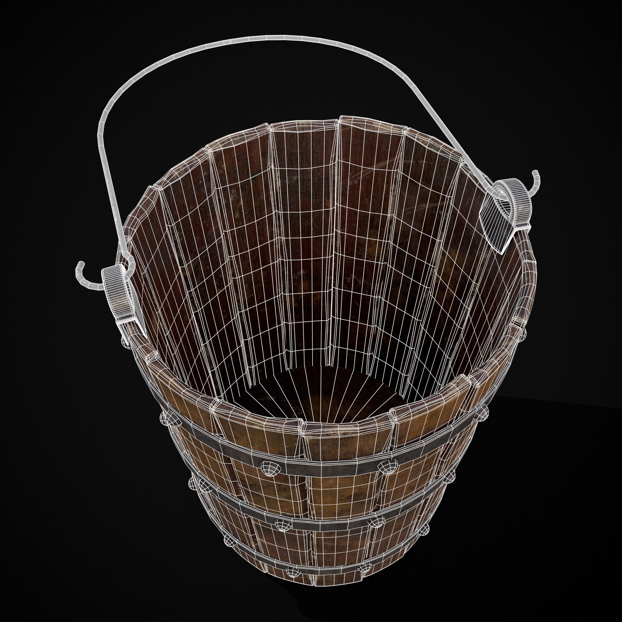 Reinforced Wooden Bucket Low-poly 3D model_4
