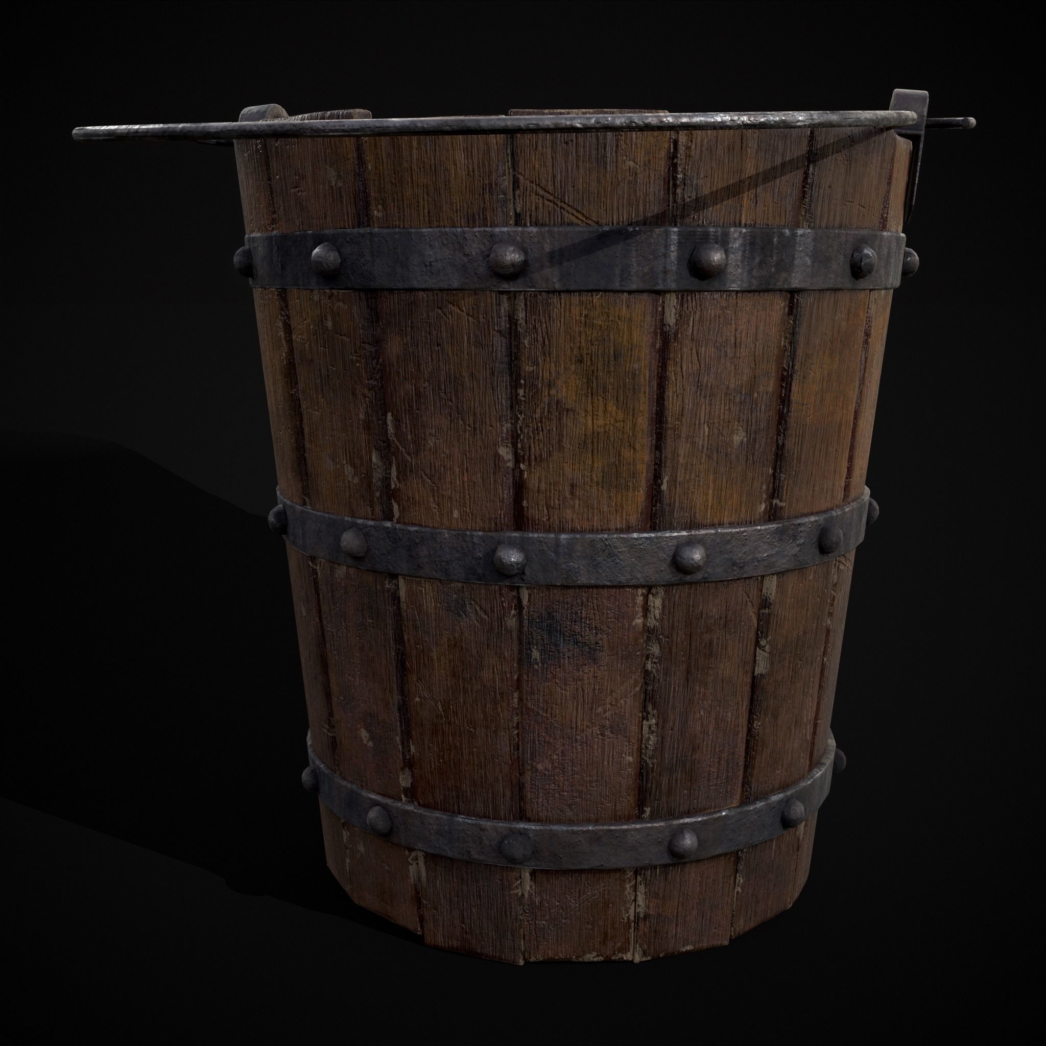 Reinforced Wooden Bucket Low-poly 3D model_11