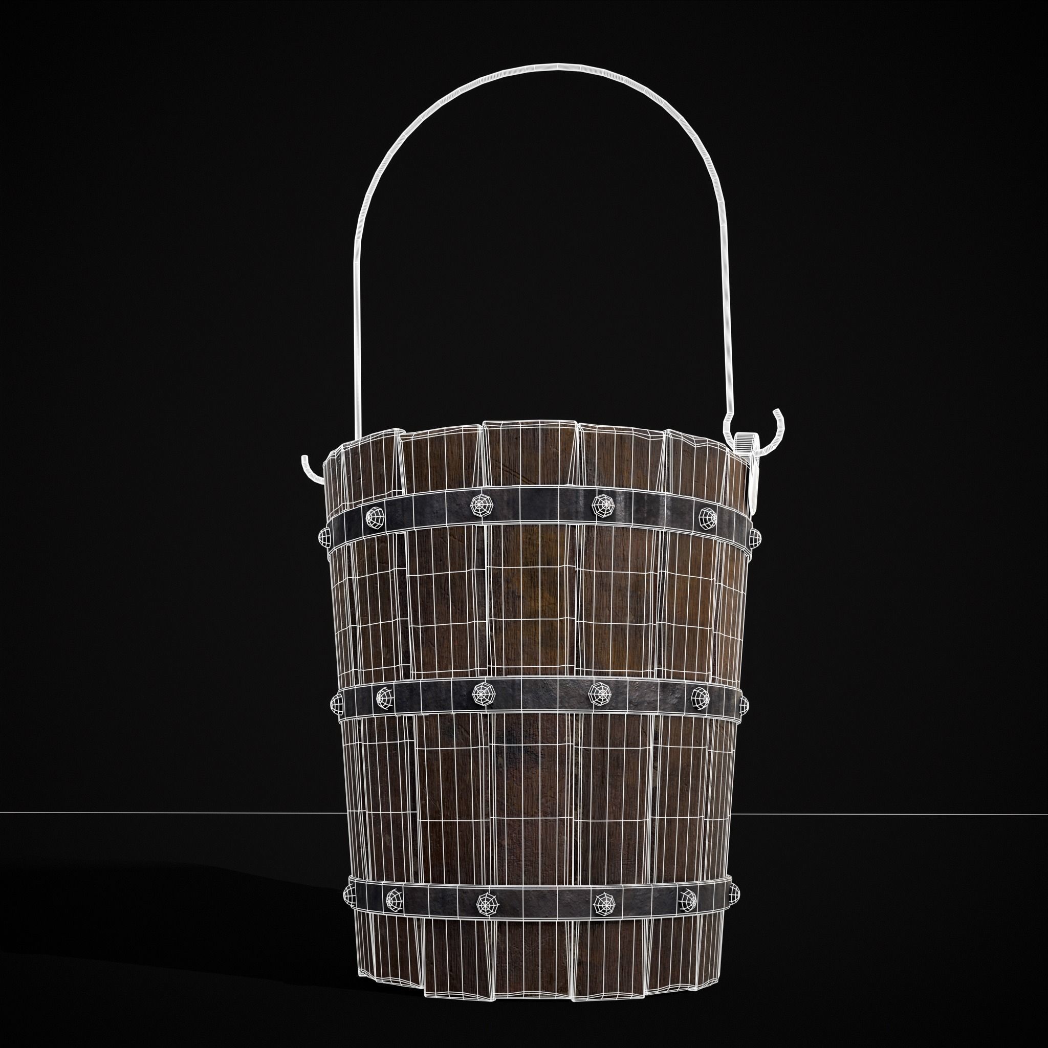 Reinforced Wooden Bucket Low-poly 3D model_16