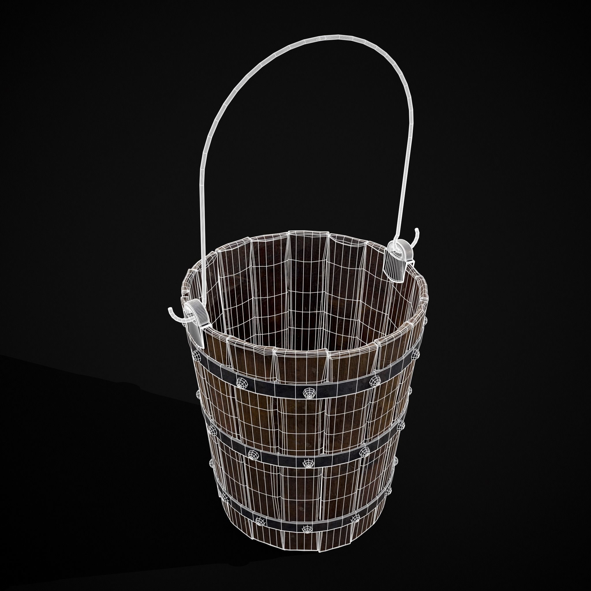 Reinforced Wooden Bucket Low-poly 3D model_28