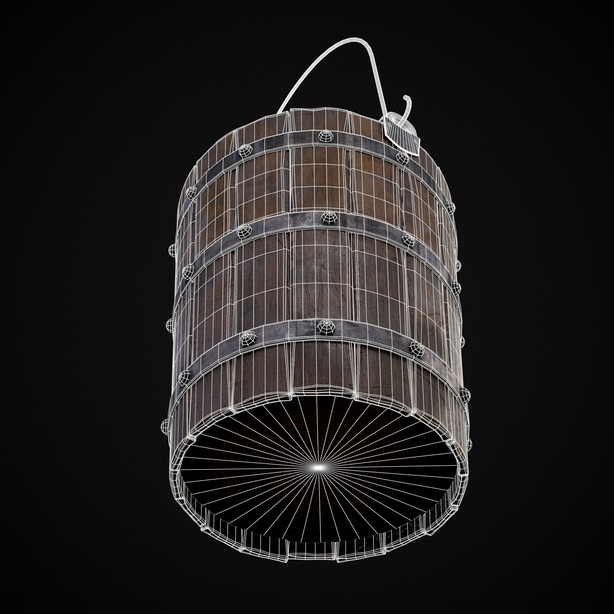 Reinforced Wooden Bucket Low-poly 3D model_24