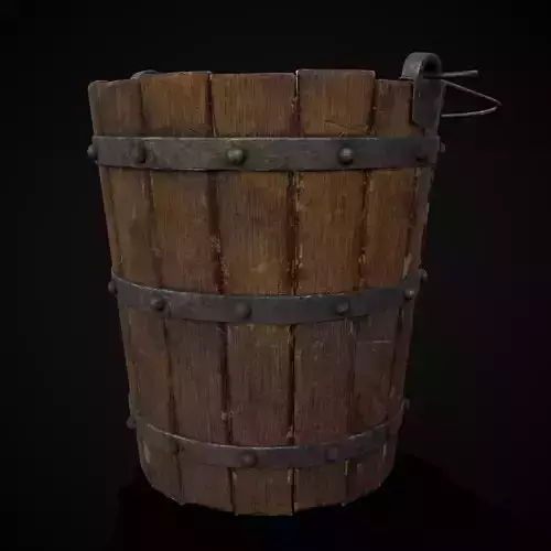 Reinforced Wooden Bucket Low-poly 3D model