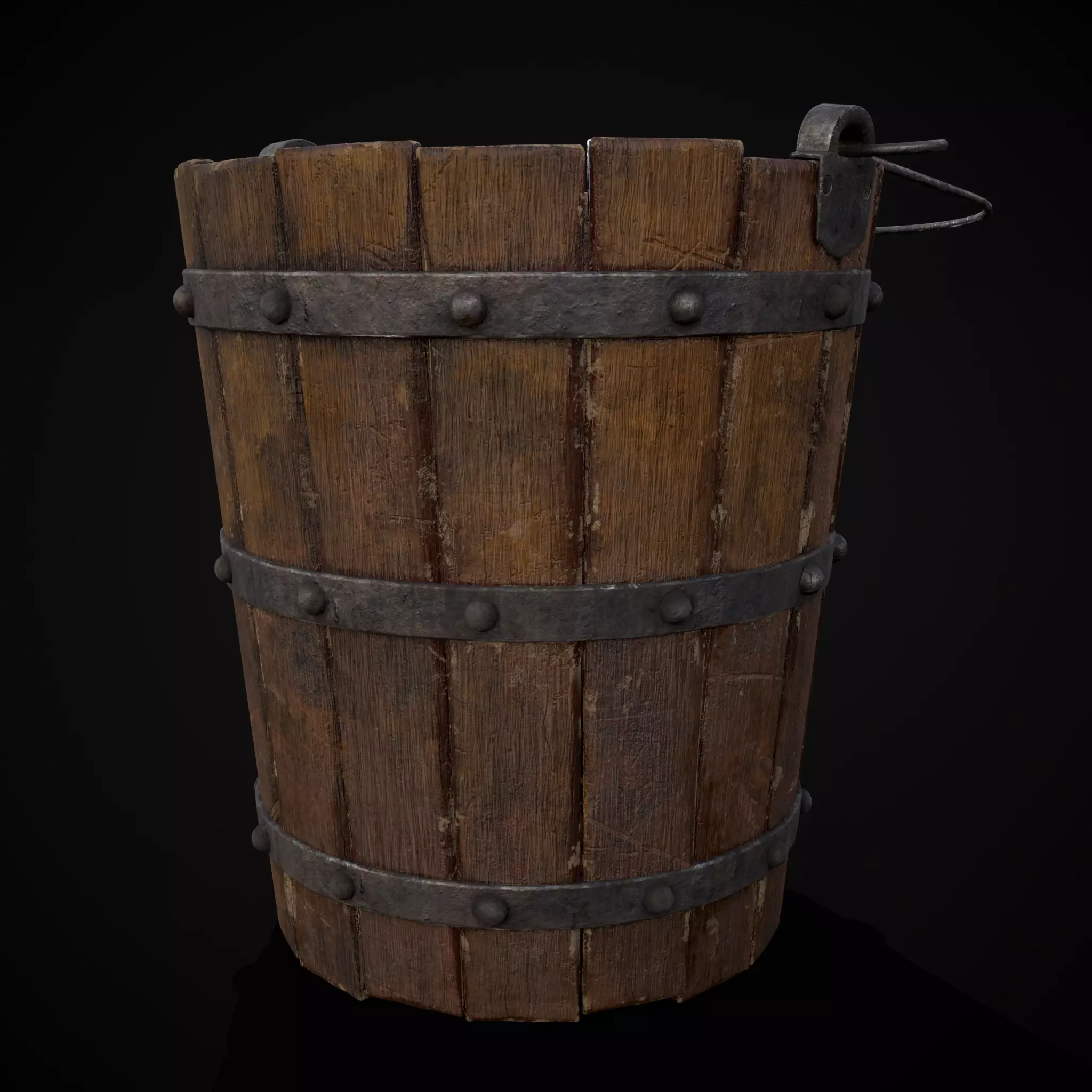 Reinforced Wooden Bucket Low-poly 3D model_0