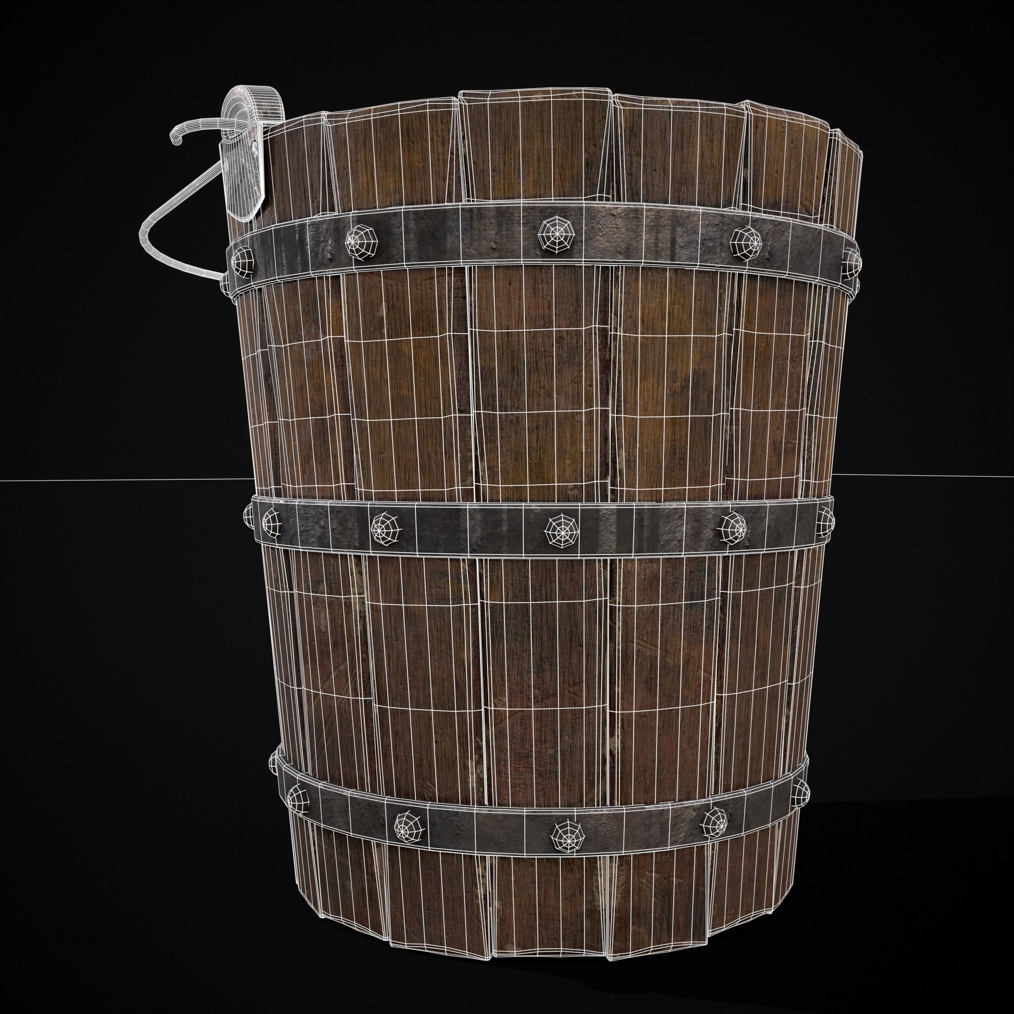 Reinforced Wooden Bucket Low-poly 3D model_6