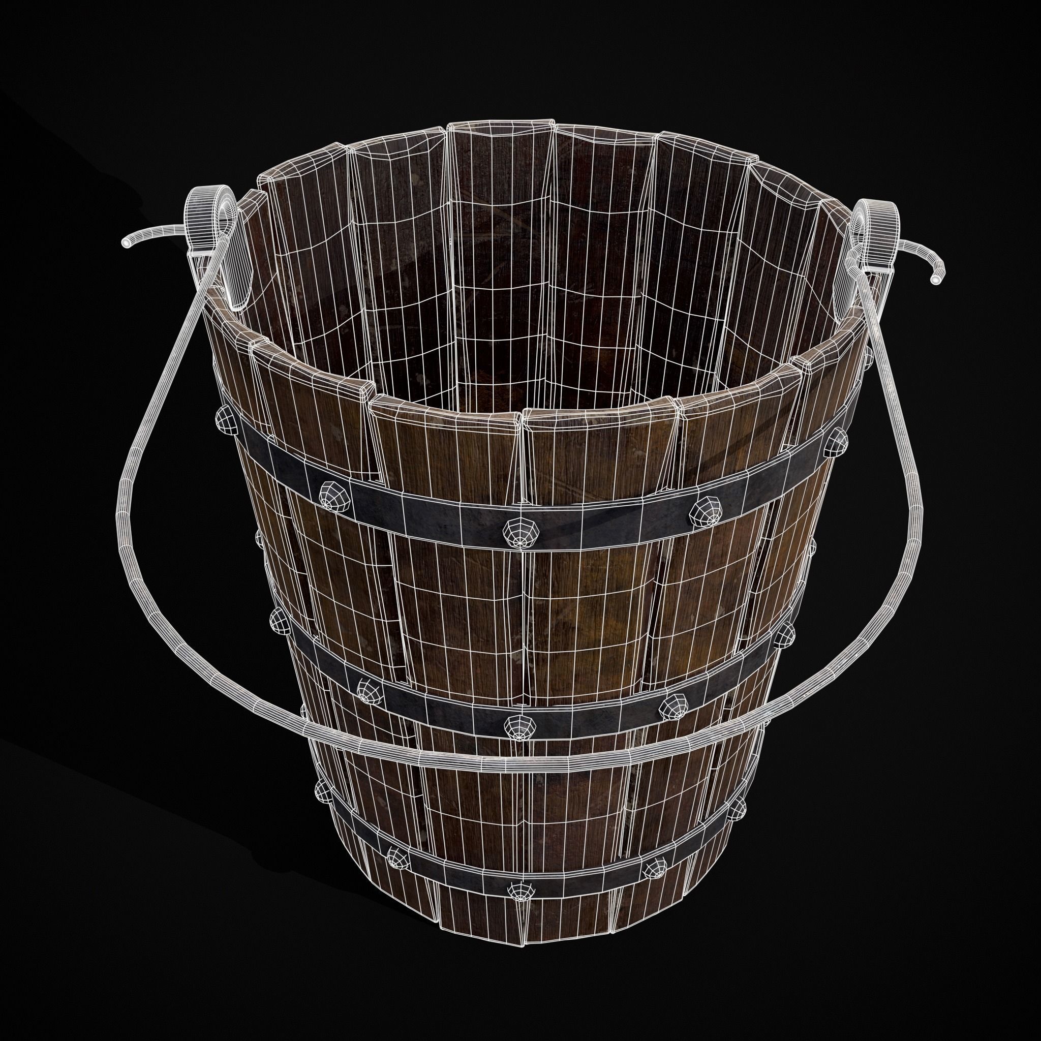 Reinforced Wooden Bucket Low-poly 3D model_10