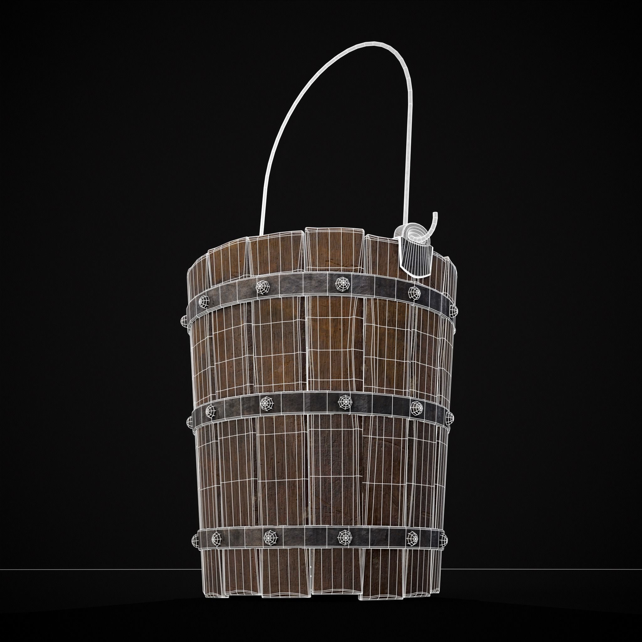 Reinforced Wooden Bucket Low-poly 3D model_20