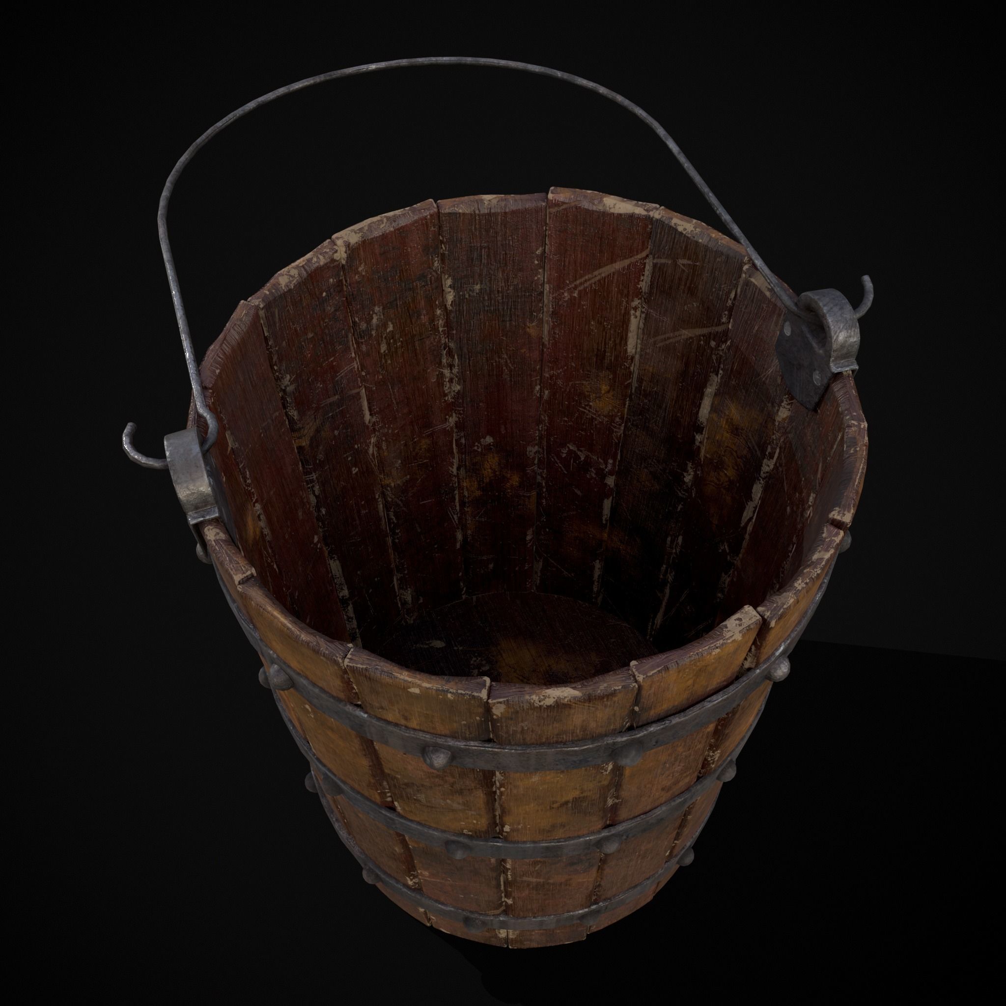 Reinforced Wooden Bucket Low-poly 3D model_3