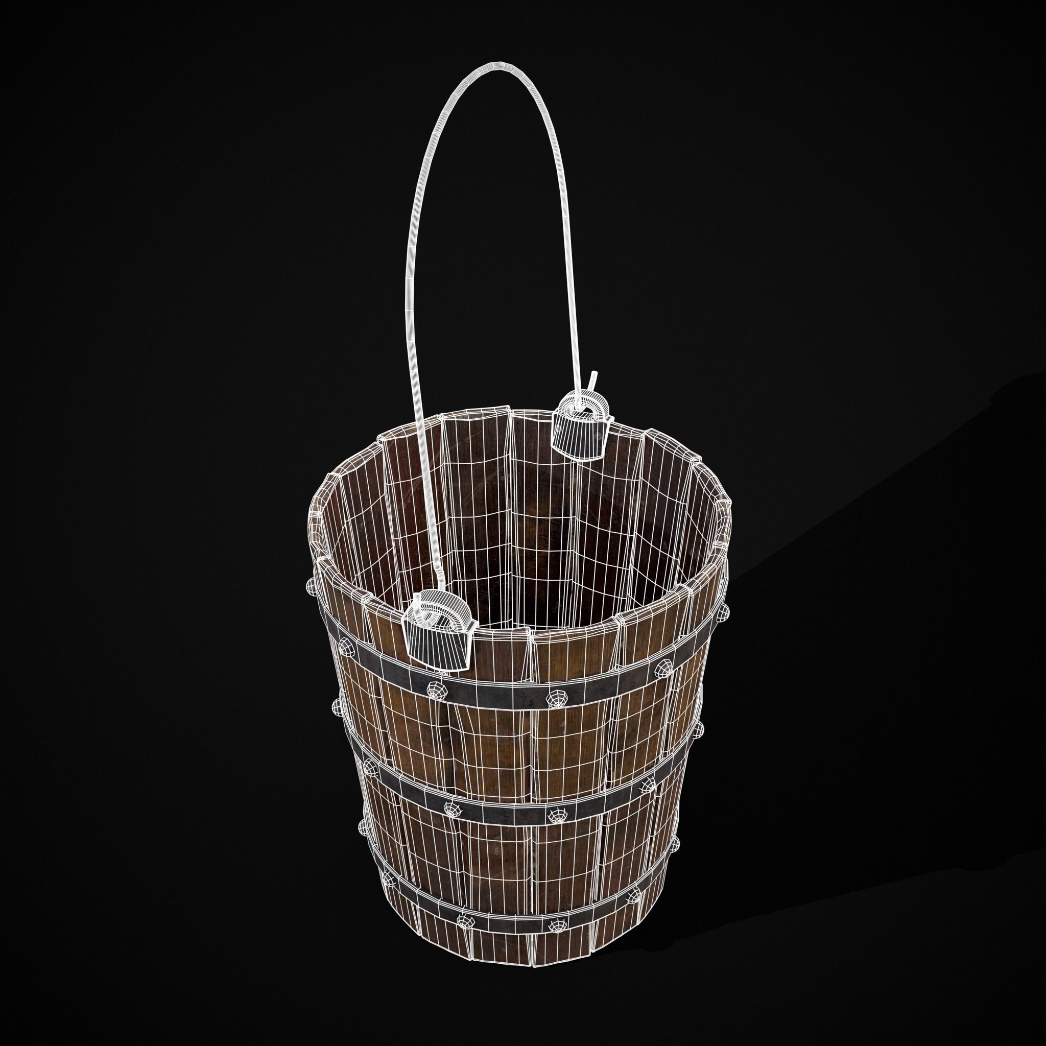 Reinforced Wooden Bucket Low-poly 3D model_18