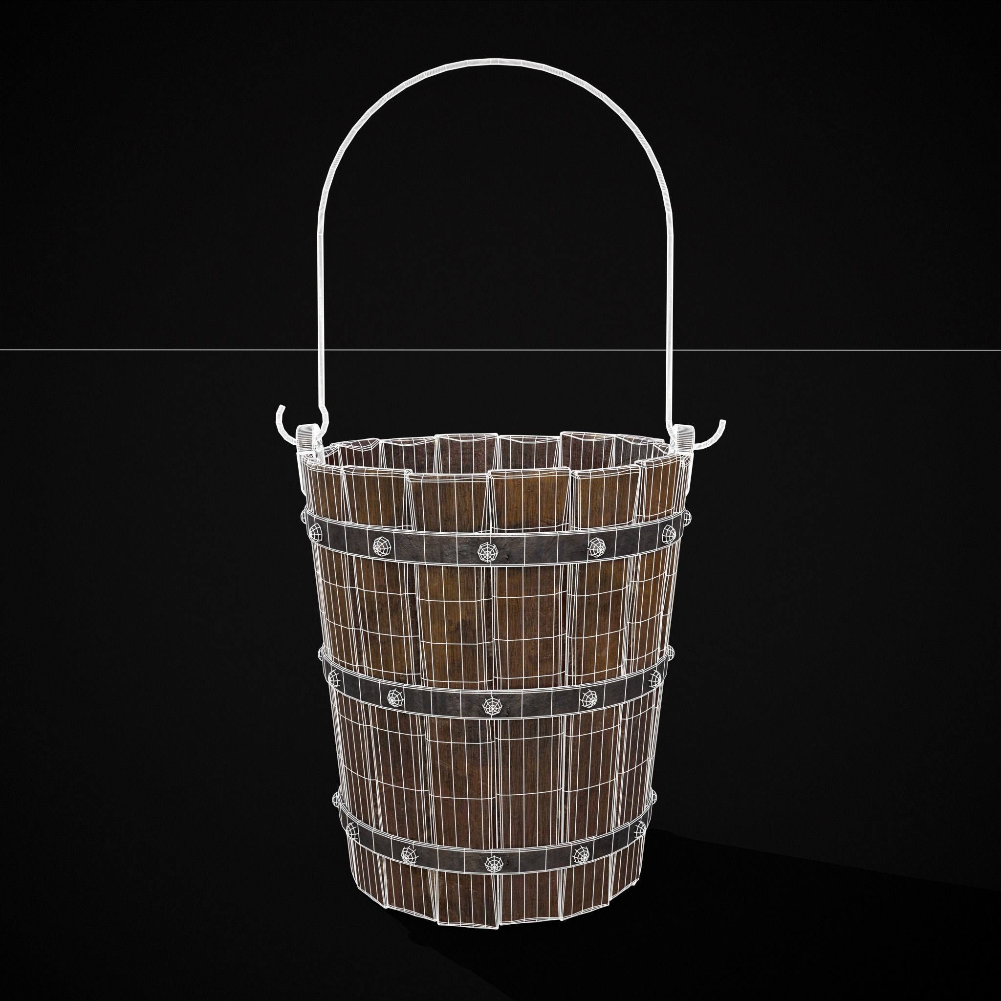 Reinforced Wooden Bucket Low-poly 3D model_40
