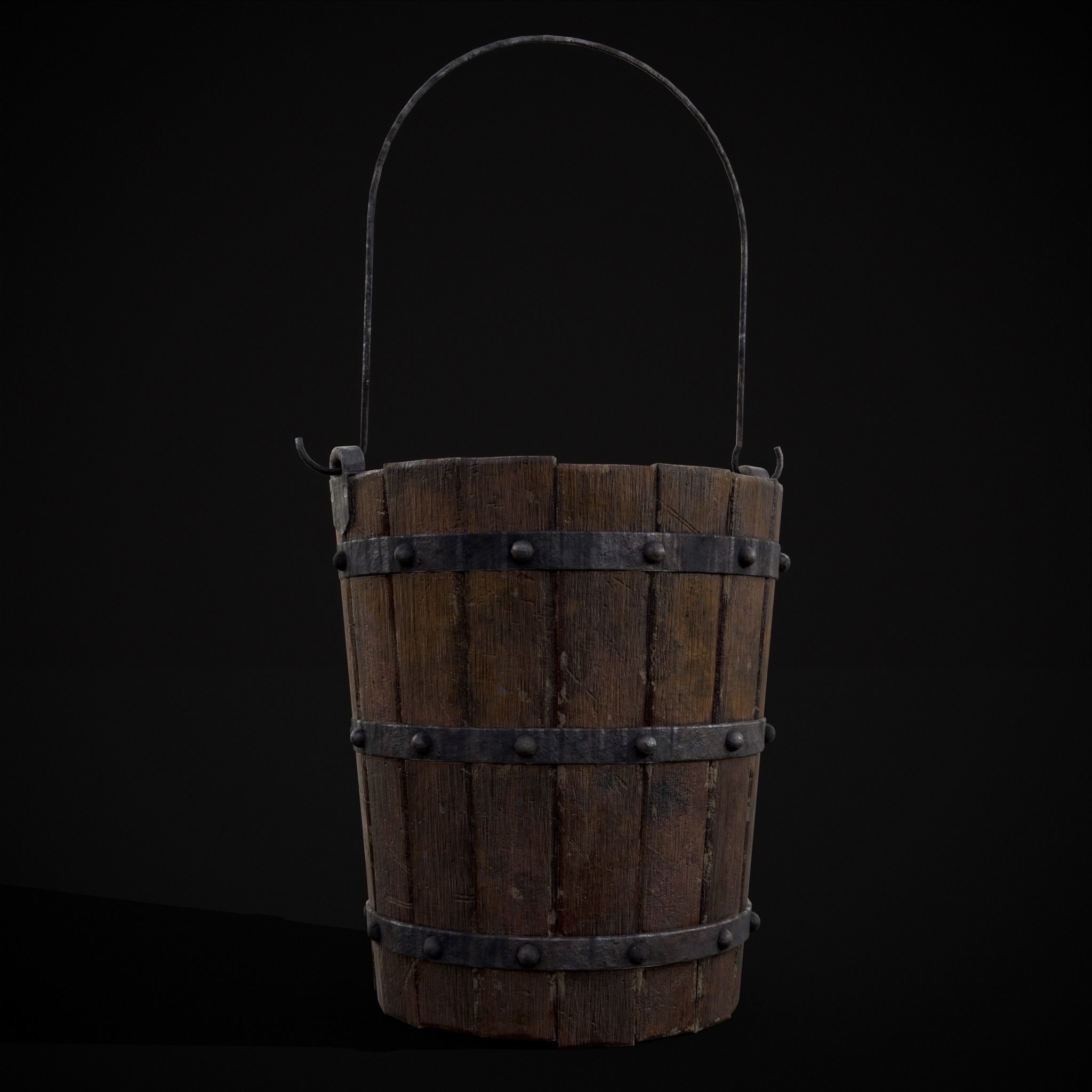 Reinforced Wooden Bucket Low-poly 3D model_37