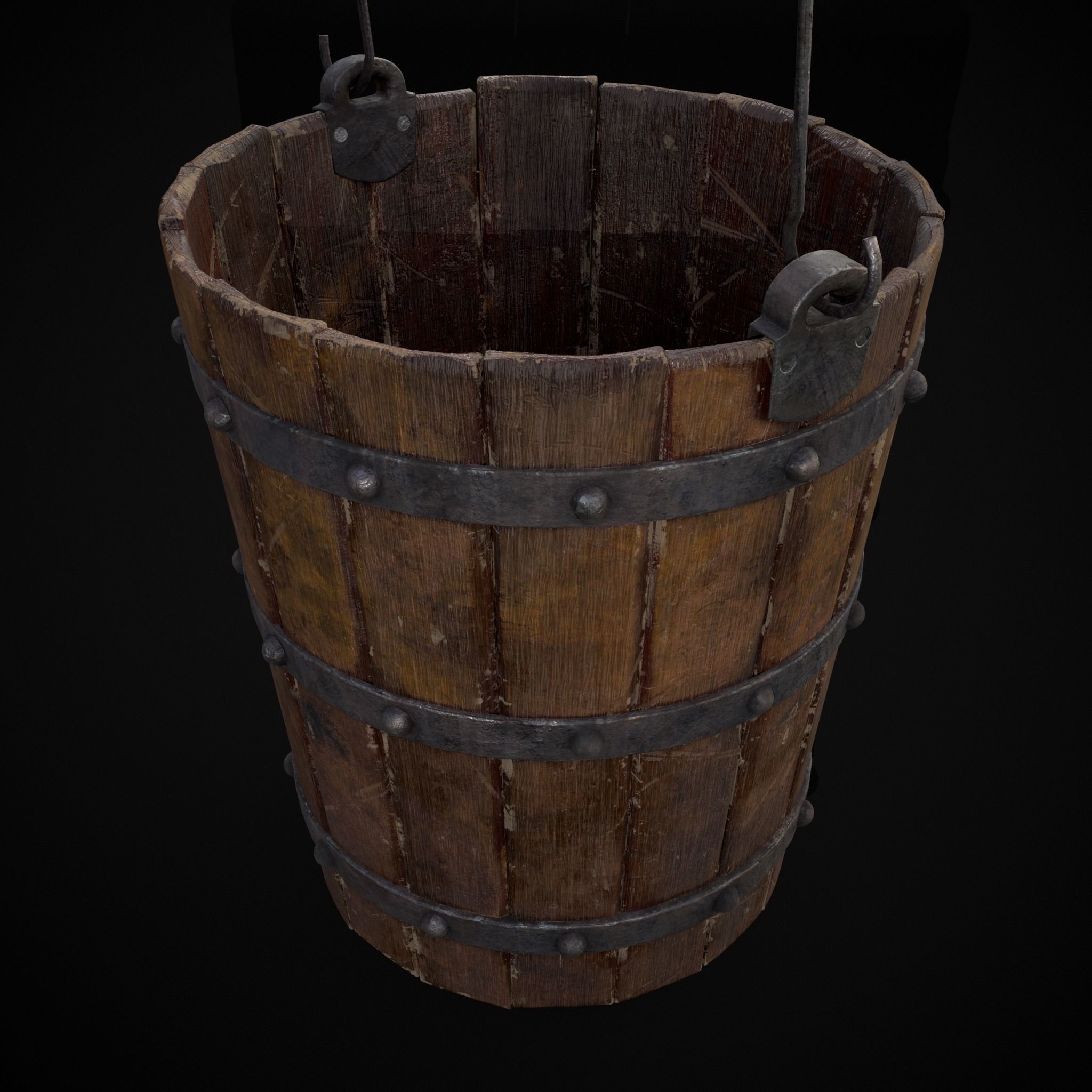 Reinforced Wooden Bucket Low-poly 3D model_35