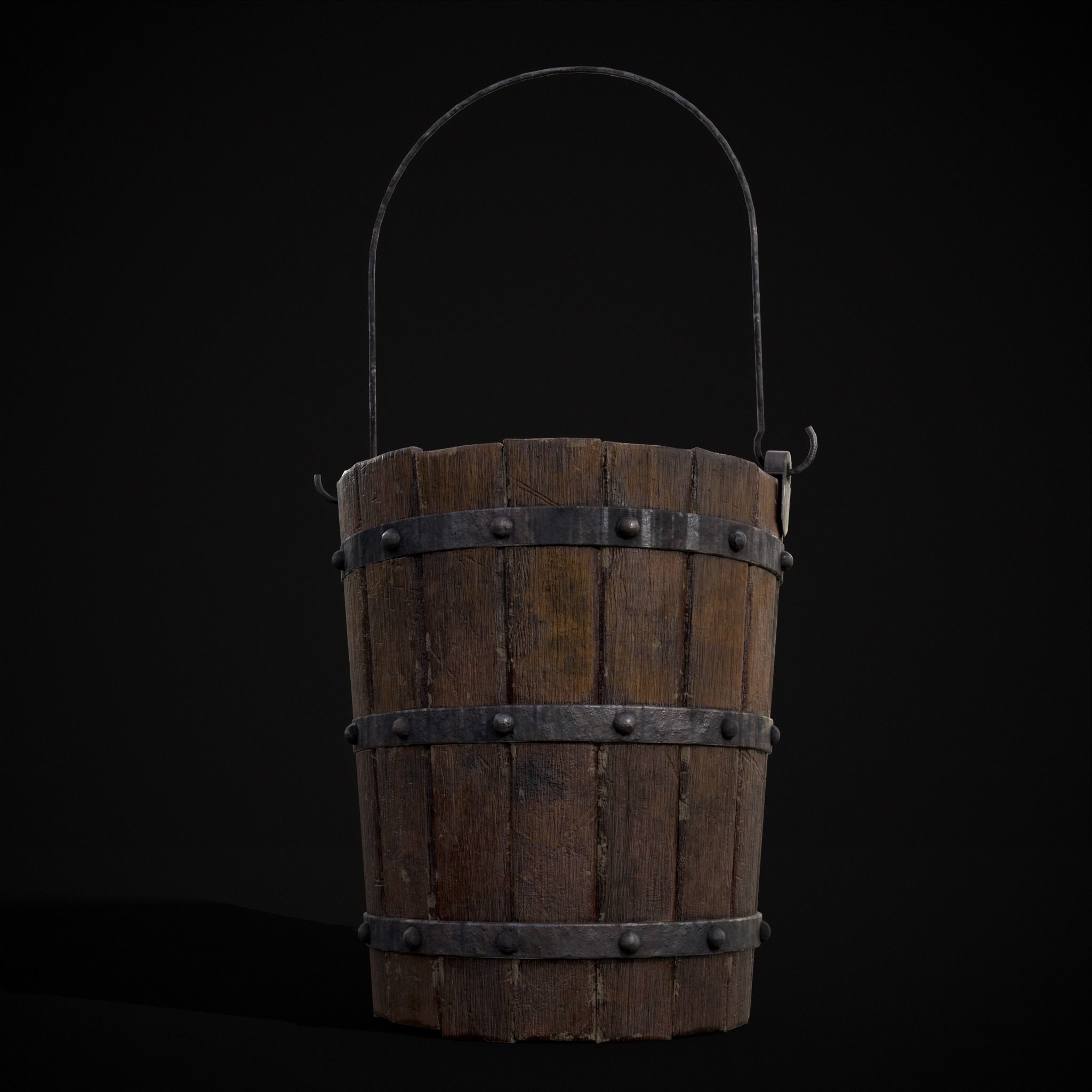 Reinforced Wooden Bucket Low-poly 3D model_15