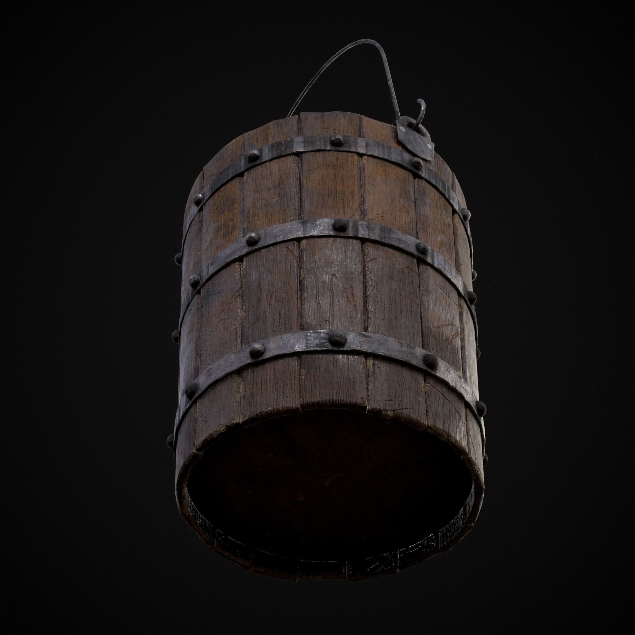 Reinforced Wooden Bucket Low-poly 3D model_23