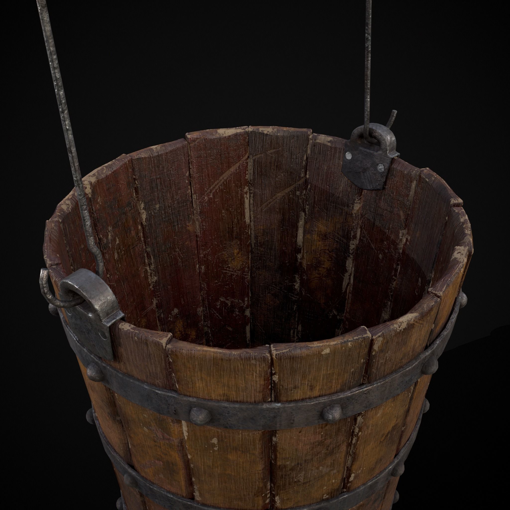 Reinforced Wooden Bucket Low-poly 3D model_29