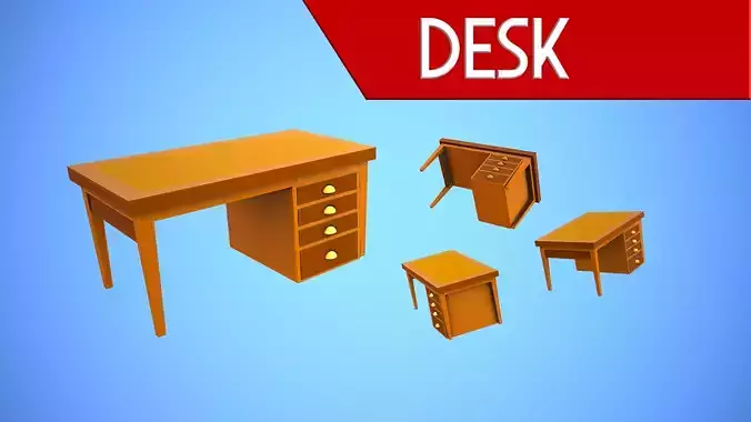 DESK CARTOON STYLIZED Low-poly 3D model
