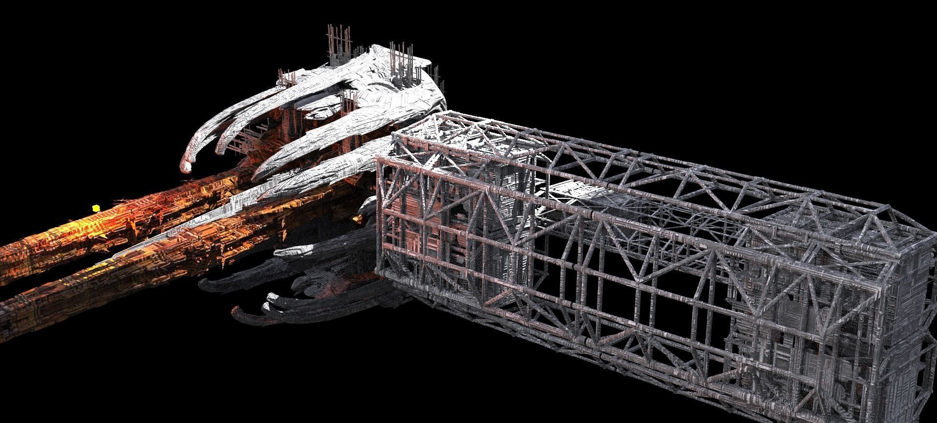 Sci Fi Ship Docking Gridding With Wraith Ship  Low-poly 3D model_1