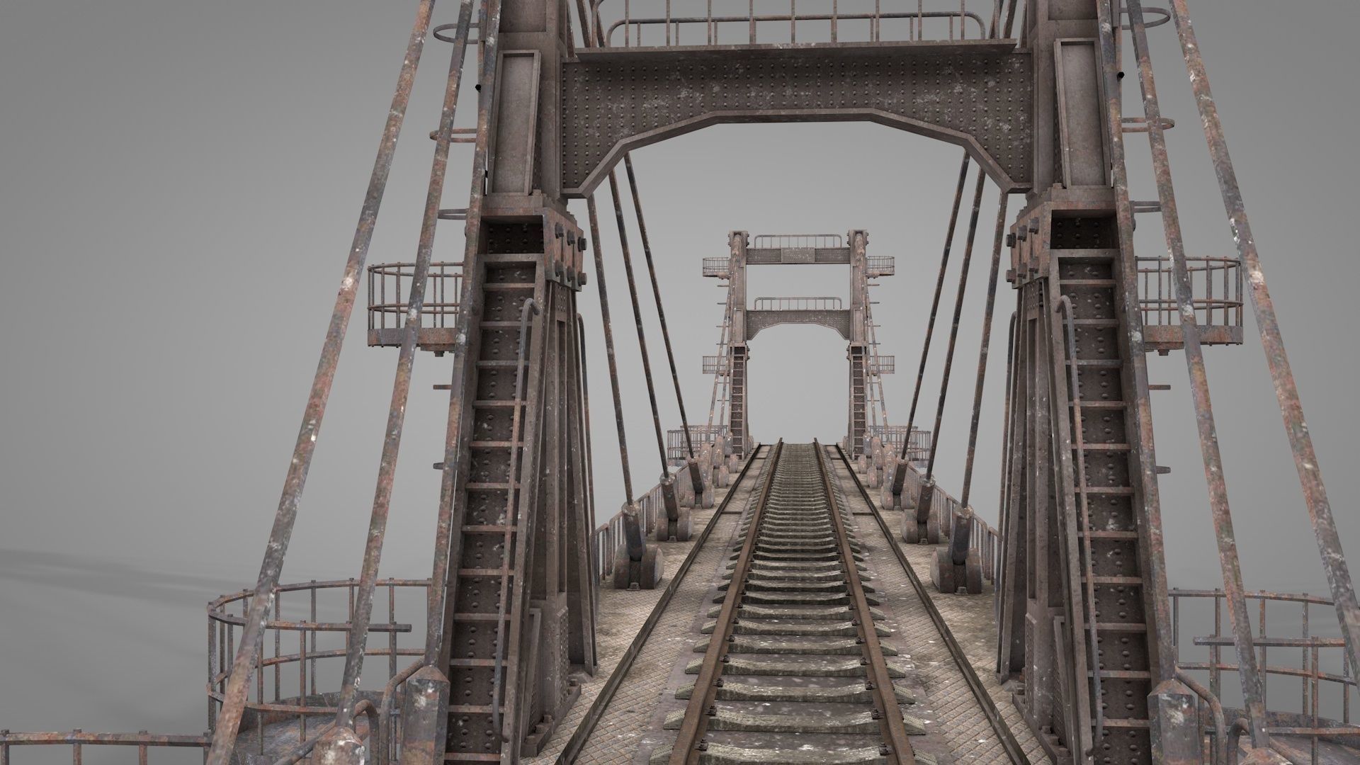 Railway Suspension Bridge 3D model_3