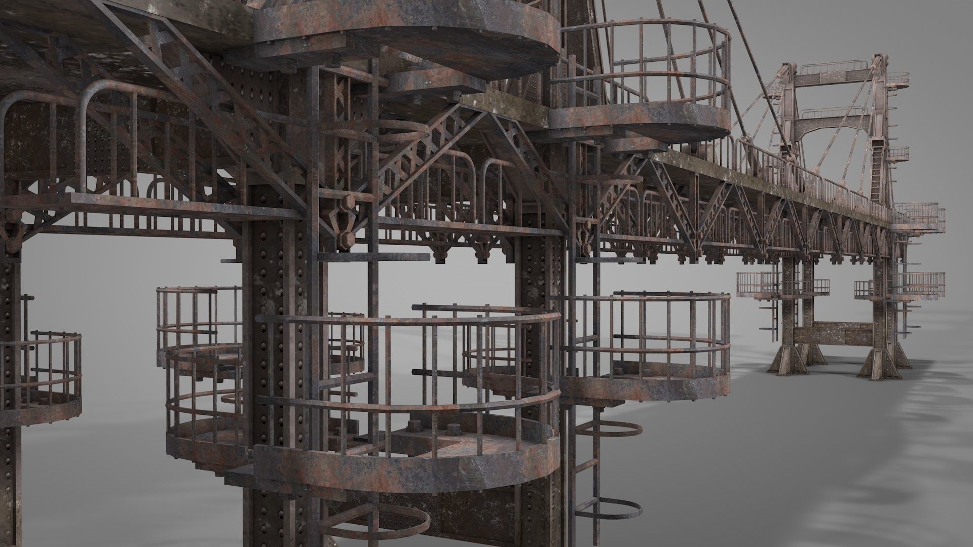 Railway Suspension Bridge 3D model_8