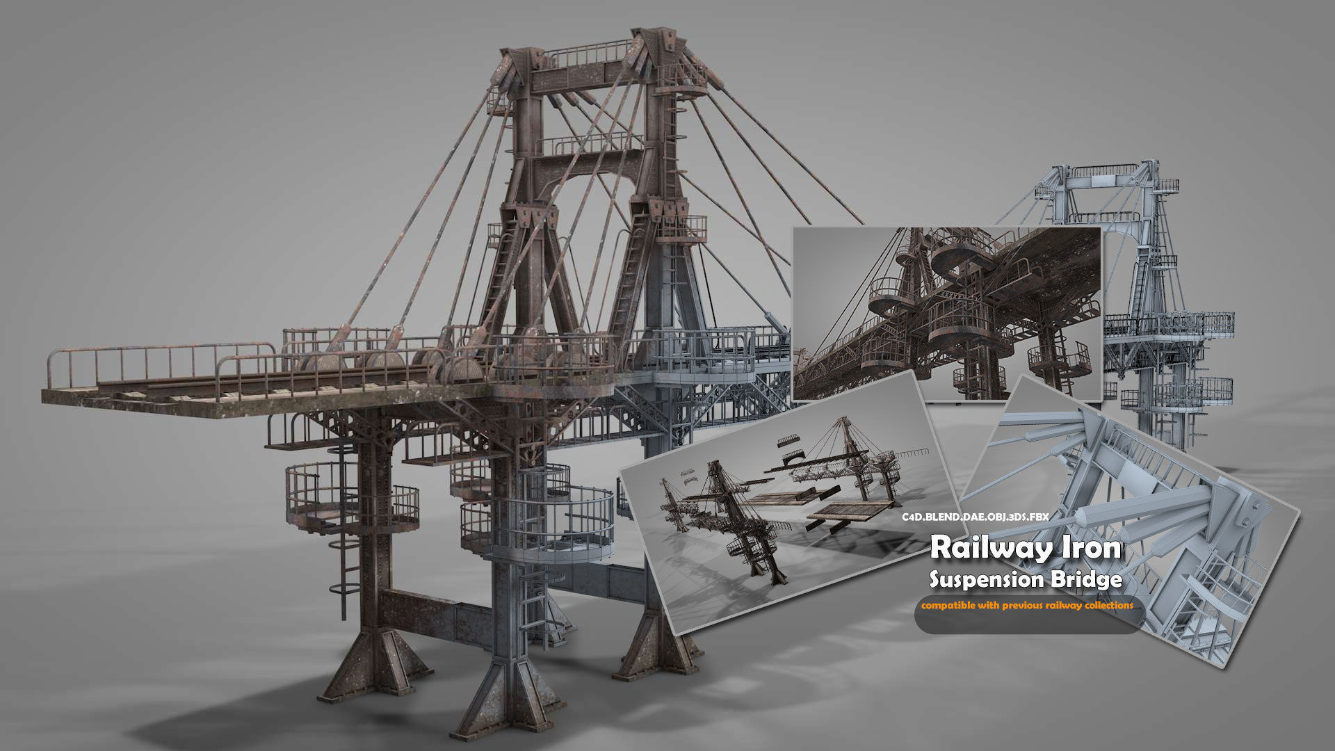Railway Suspension Bridge 3D model_1