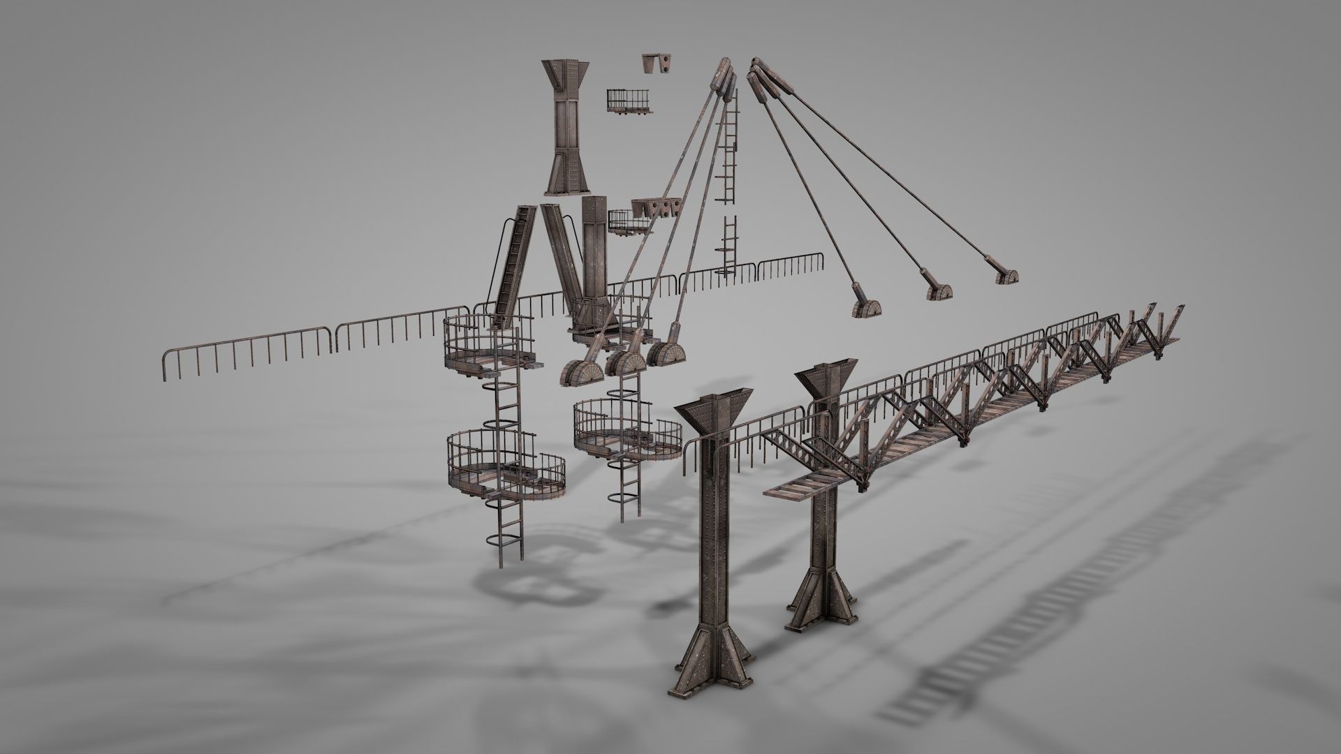 Railway Suspension Bridge 3D model_19