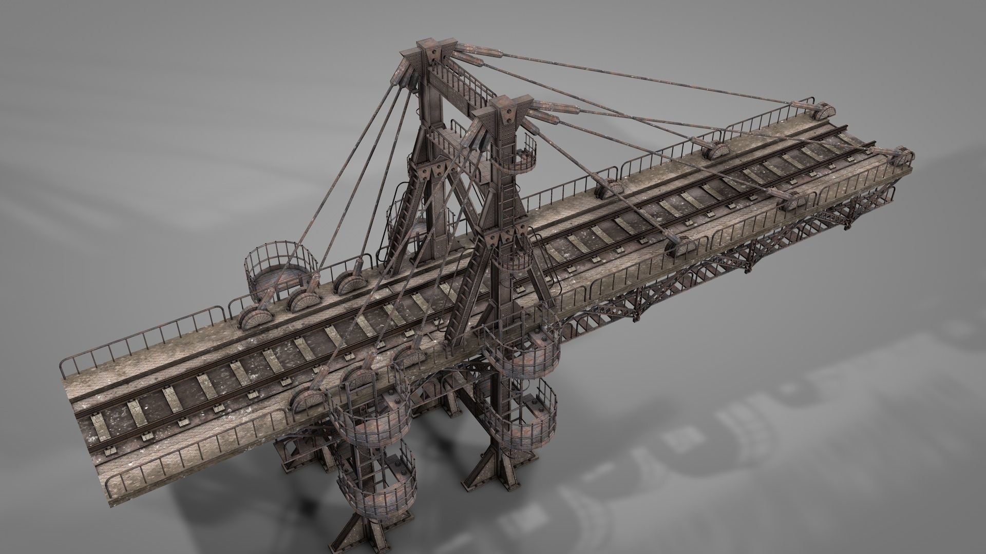 Railway Suspension Bridge 3D model_16