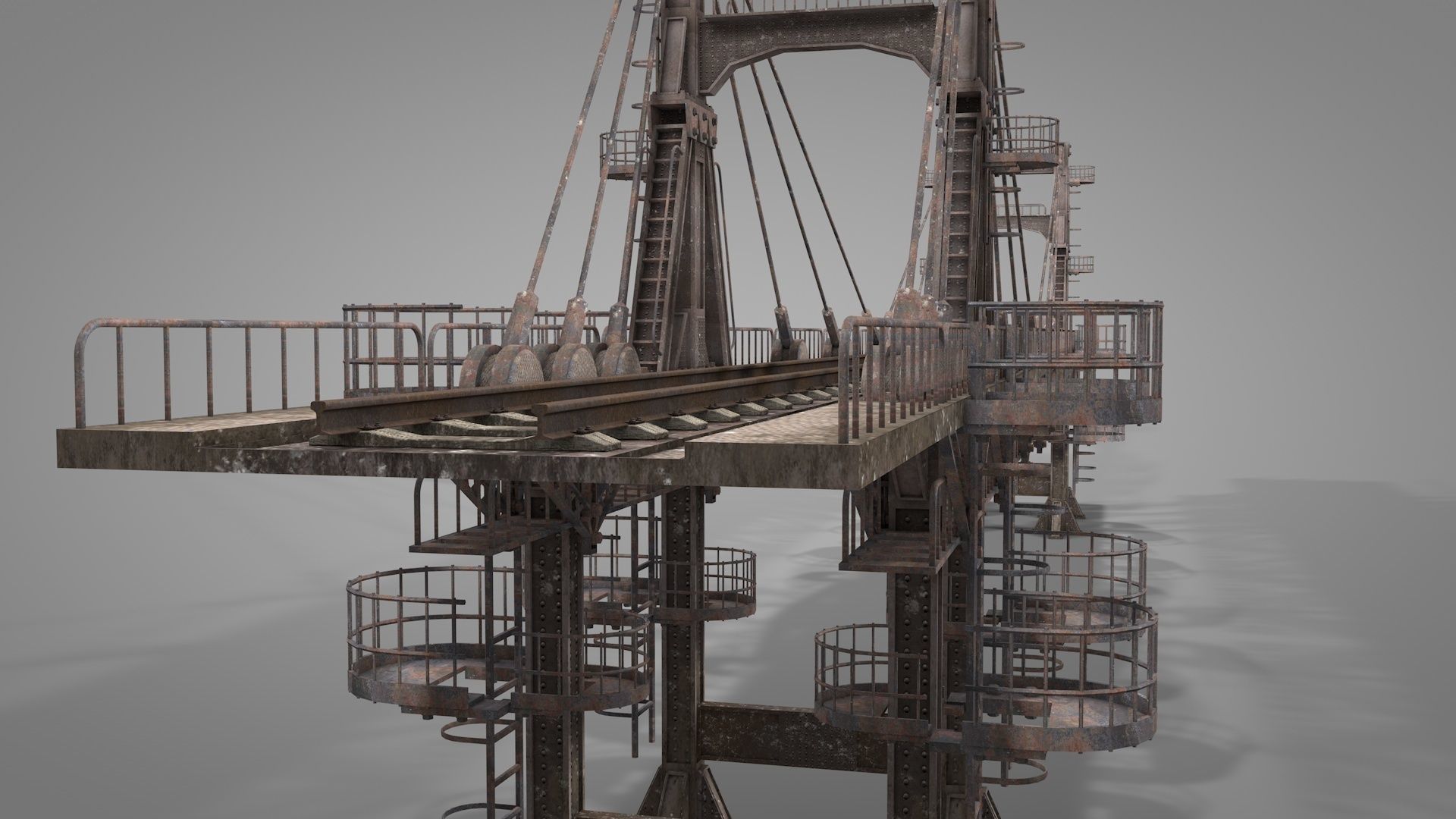 Railway Suspension Bridge 3D model_2