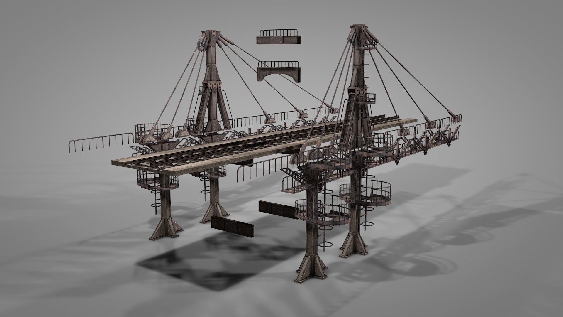 Railway Suspension Bridge 3D model_20