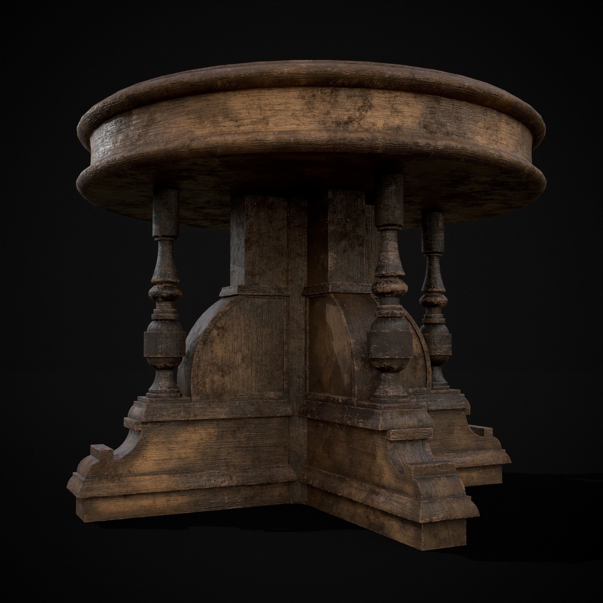 Round Renaissance Table Low-poly 3D model_9