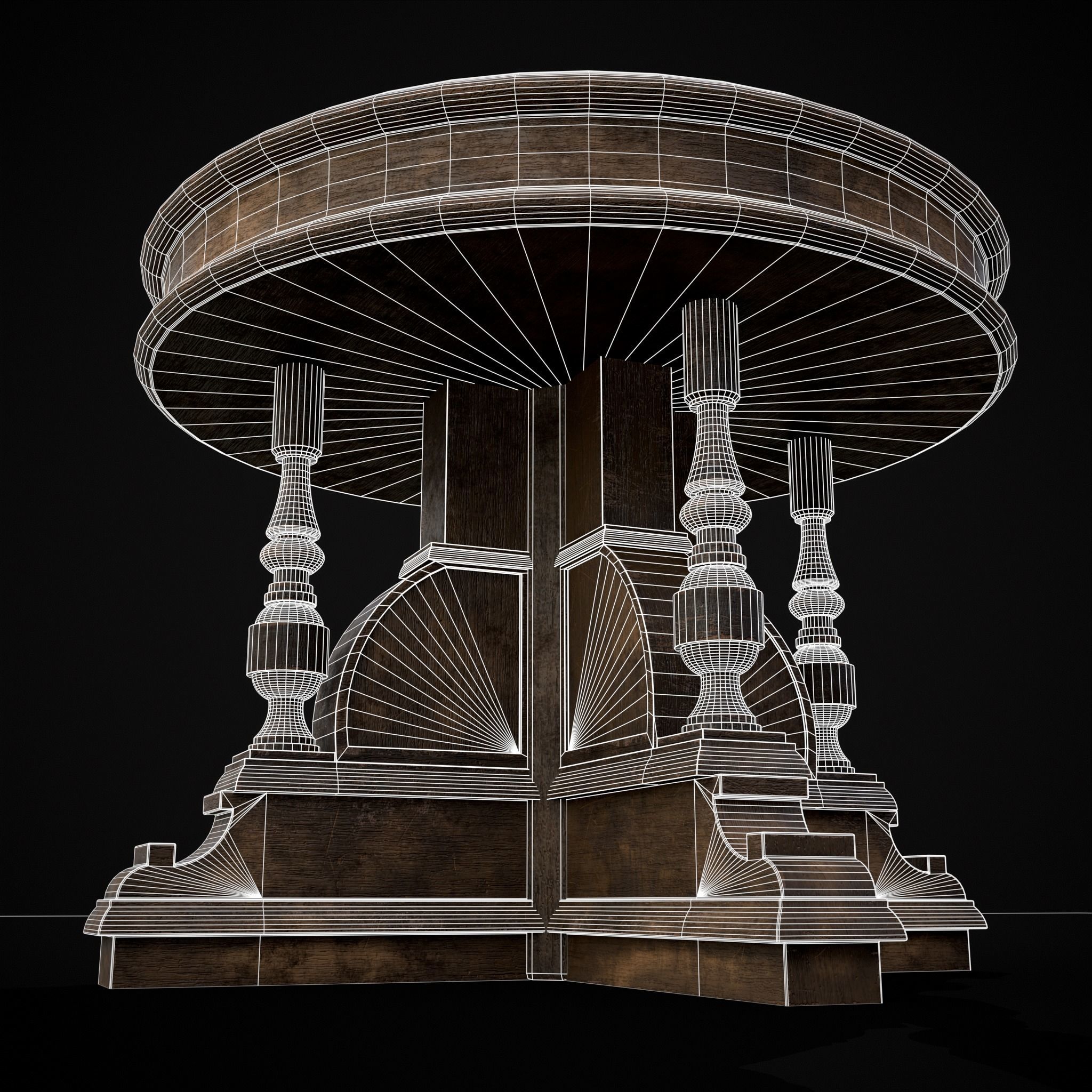 Round Renaissance Table Low-poly 3D model_22