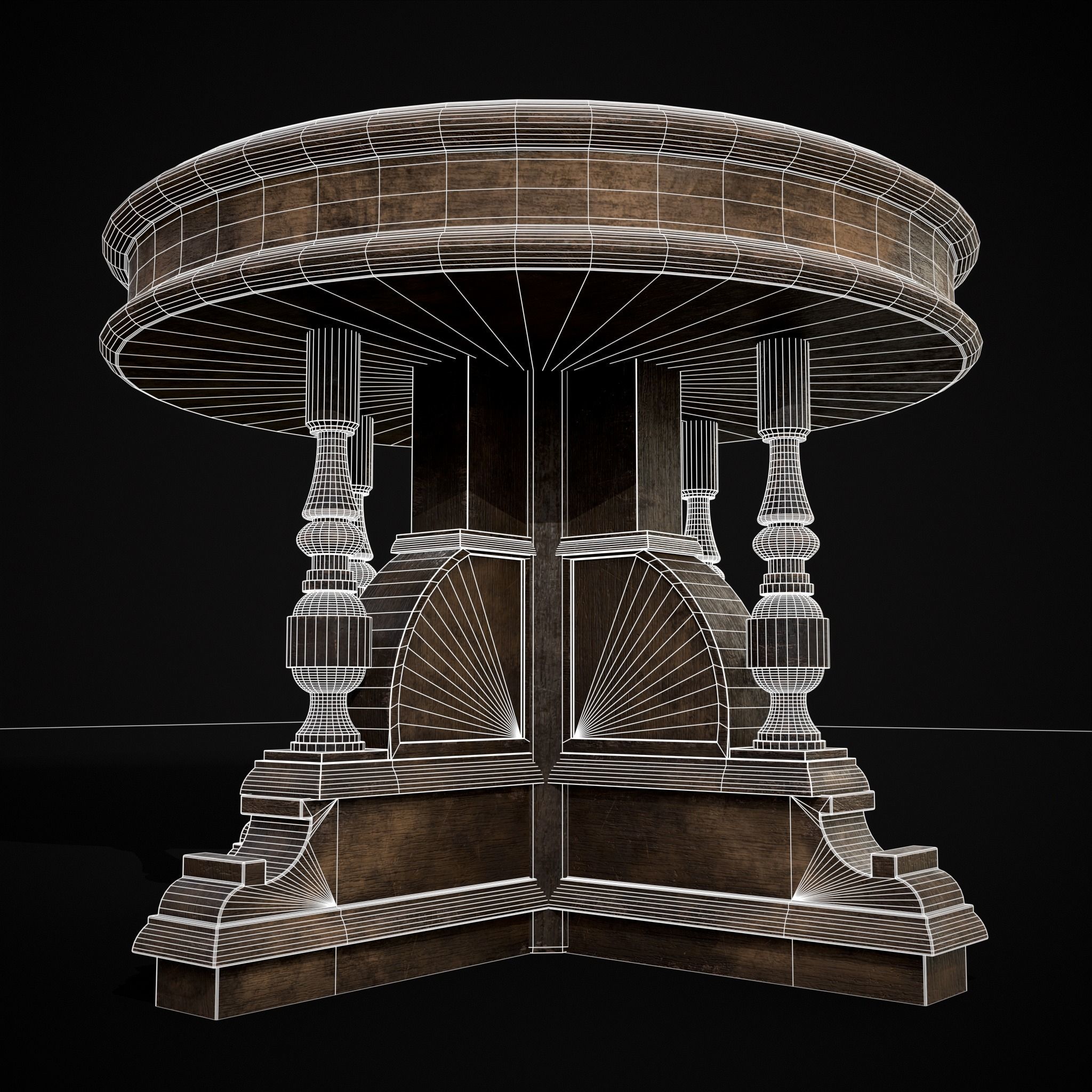 Round Renaissance Table Low-poly 3D model_32