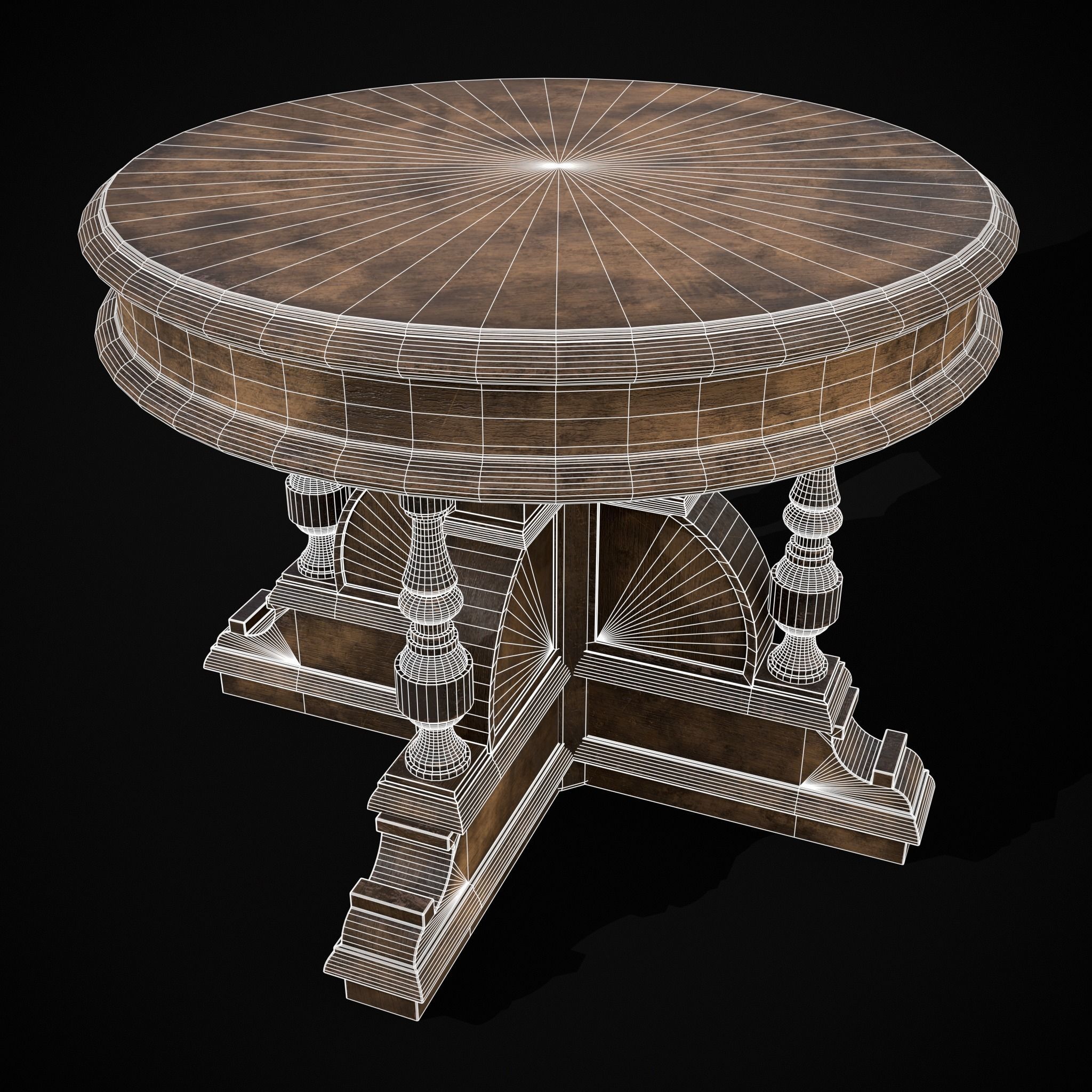 Round Renaissance Table Low-poly 3D model_30