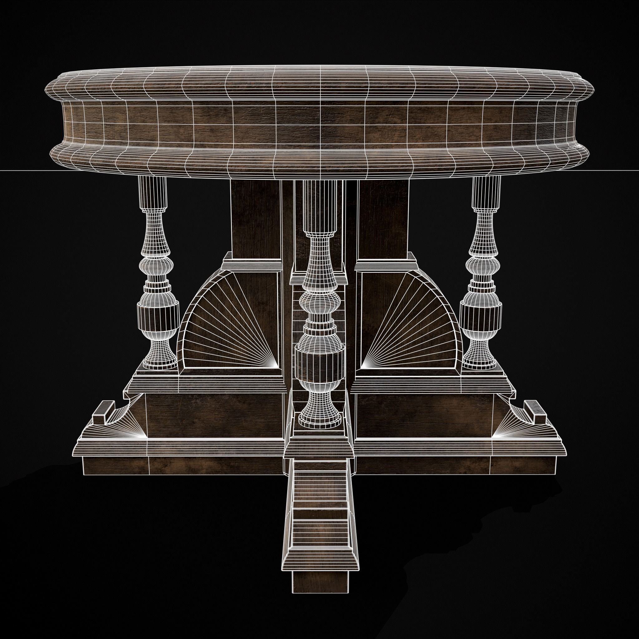 Round Renaissance Table Low-poly 3D model_20
