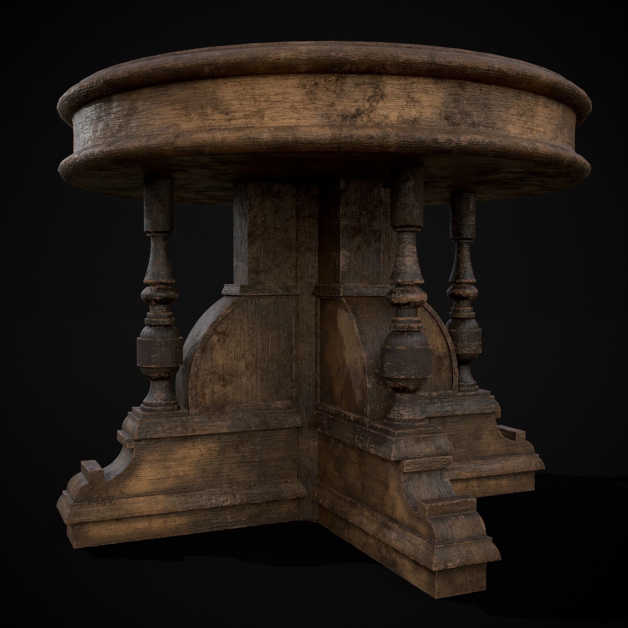 Round Renaissance Table Low-poly 3D model_23