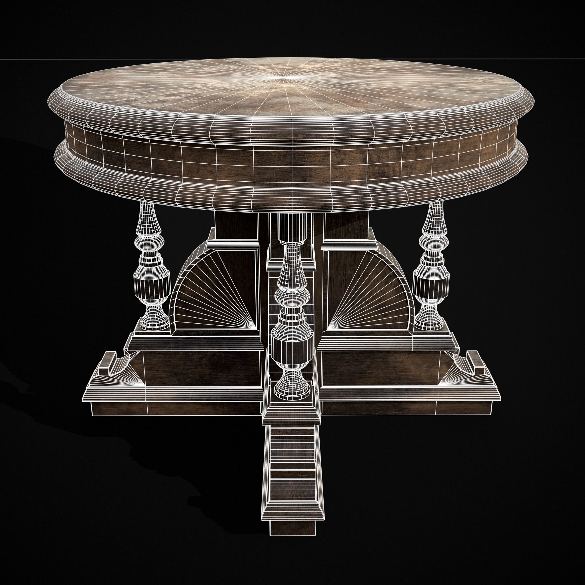Round Renaissance Table Low-poly 3D model_36