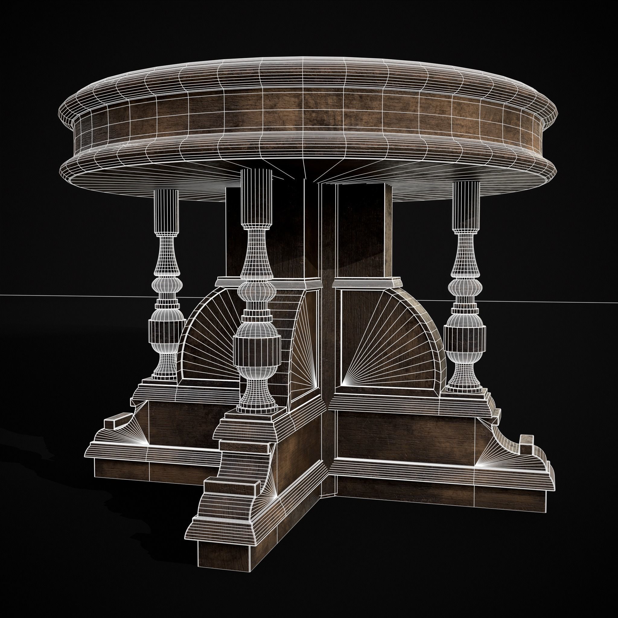Round Renaissance Table Low-poly 3D model_18